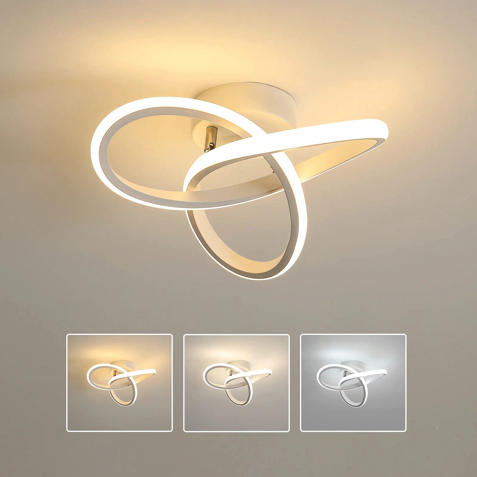 Riserva LED Dekolicht LED Deckenleuchte 20W Schwarz Kleeblatt 3 Lichtfarben Modern, LED wechselbar, Augenschonendes Design, für Schlafzimmer, Wohnzimmer, Büro