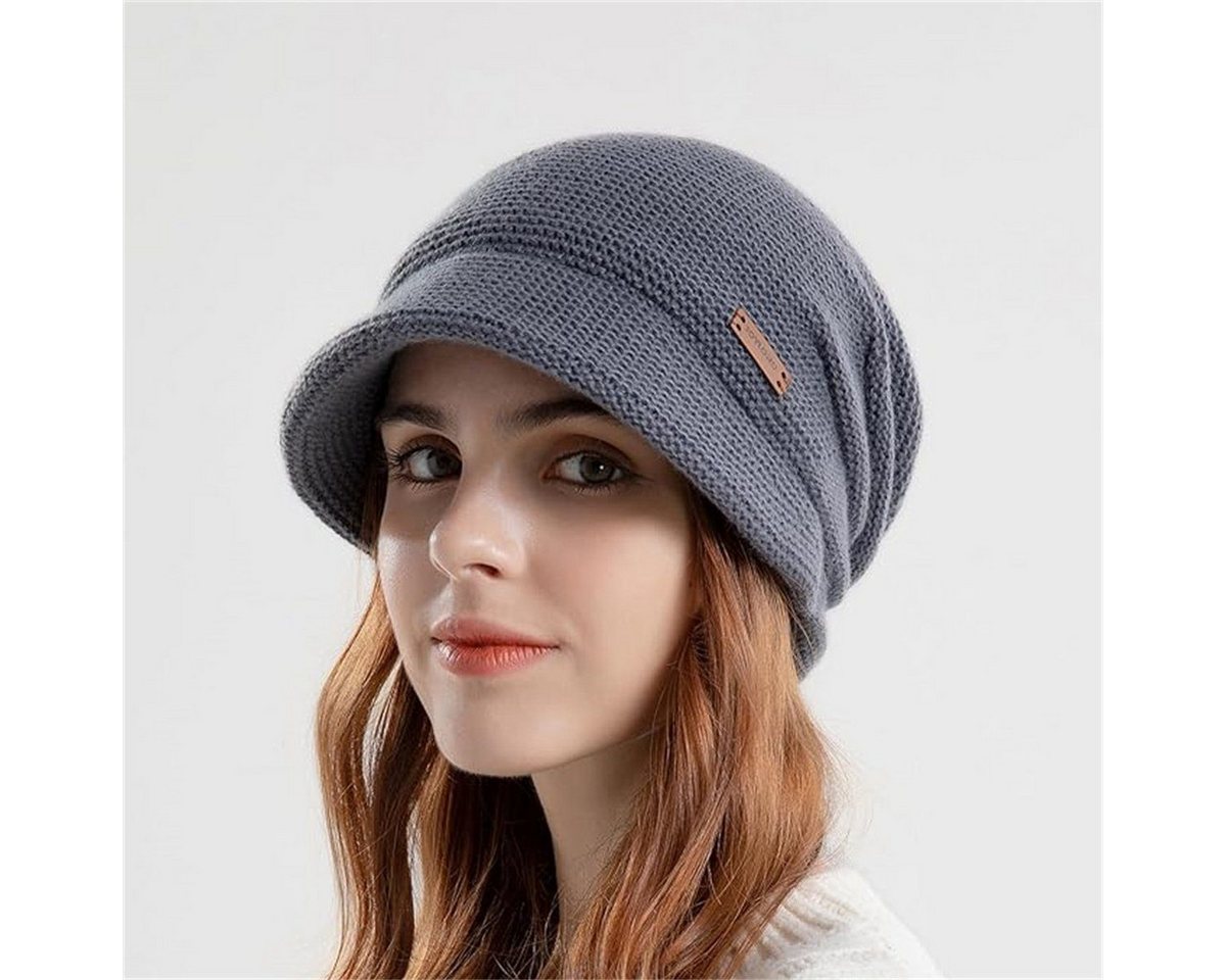 feinlux Beanie Mütze-und-Schal-Set für Damen, Woll-Wintermütze (Packung, Warme, lockere Strickmütze mit Schirm (1 Stück) Warme Strickmütze für Damen (56–60 cm)