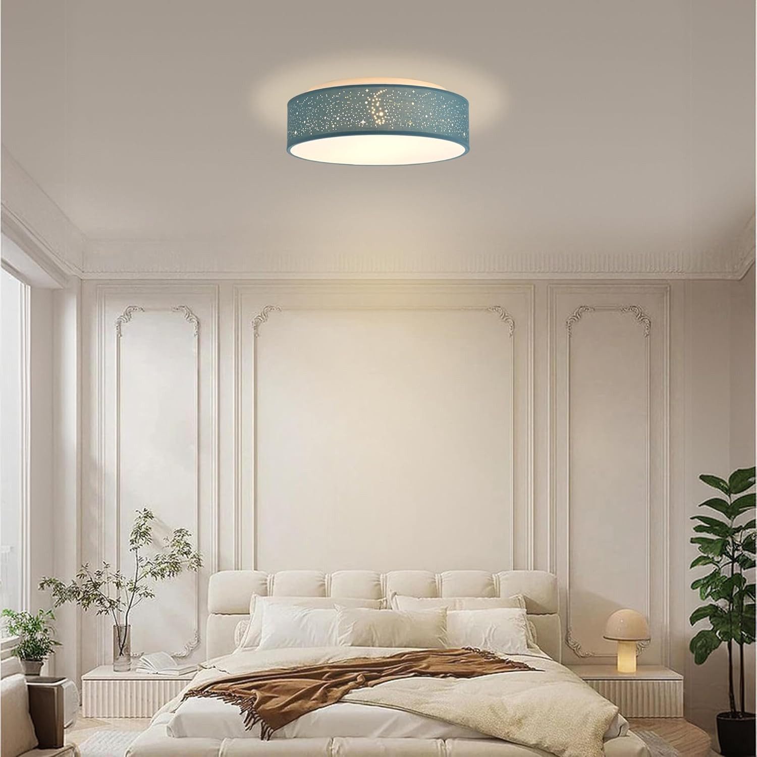 Zedelmaier Lampenschirm Deckenleuchte Deckenlampe Stoff mit Sterne Kinderzimmerlampe, ohne Leuchtmittel, für Kinderzimmer Schlafzimmer Wohnzimmer Flur