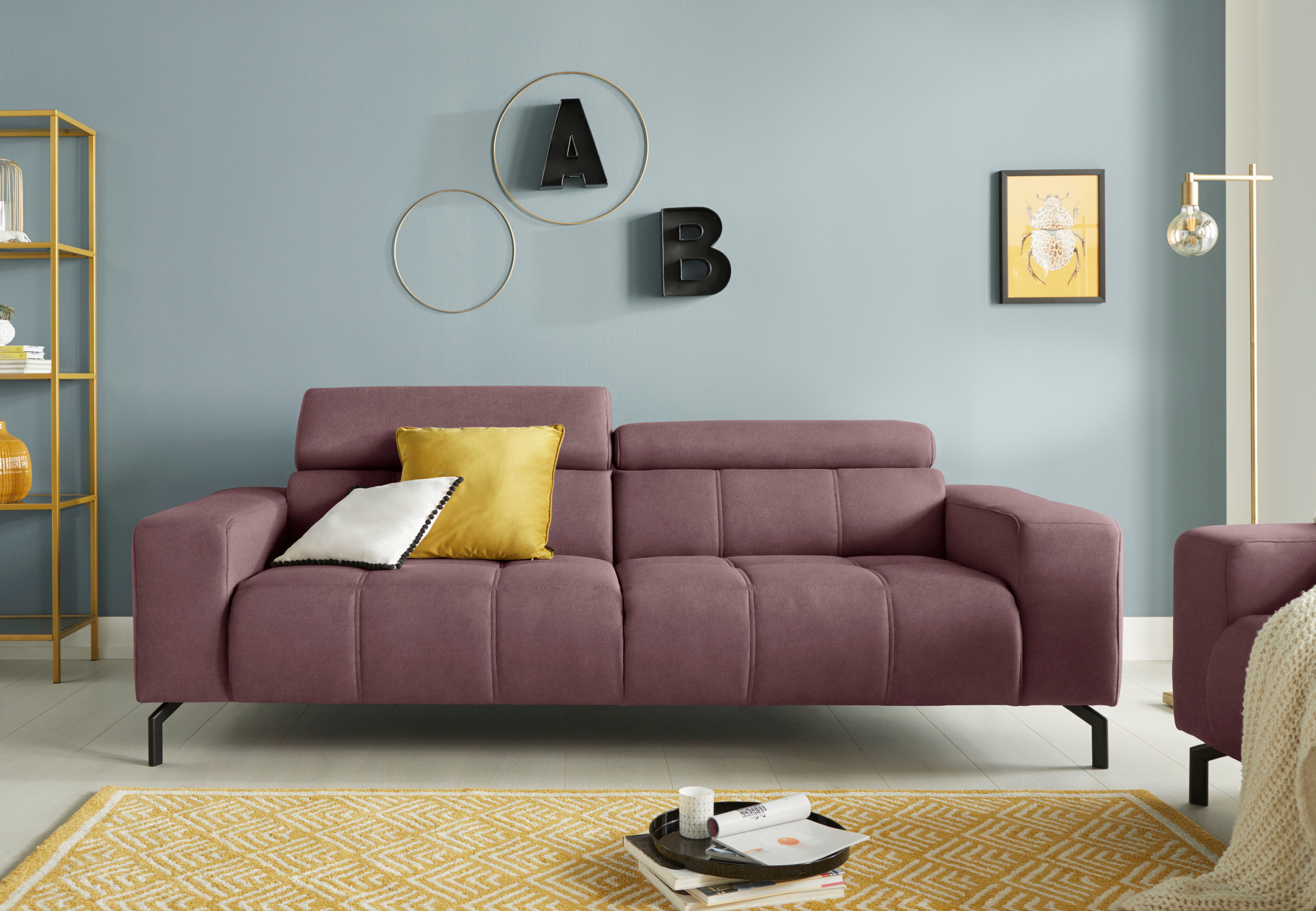 DOMO collection 2,5-Sitzer Cunelli zeitlos und elegant, moderne Sitznähte als Designelement, wahlweise mit 6-fach verstellbaren Kopfteilen, fester Sitzkomfort