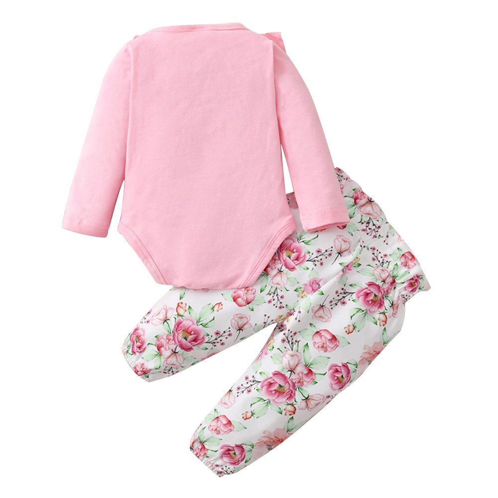 Gluckids Shirt & Hose Baby Mädchen Rüschen Süßes Set Langarm Strampler + Blumen Hose Outfits (Sets, 2-tlg) Kleinkind einfarbig Jumpsuit Hosenanzug Frühling & Herbst Babykleidung