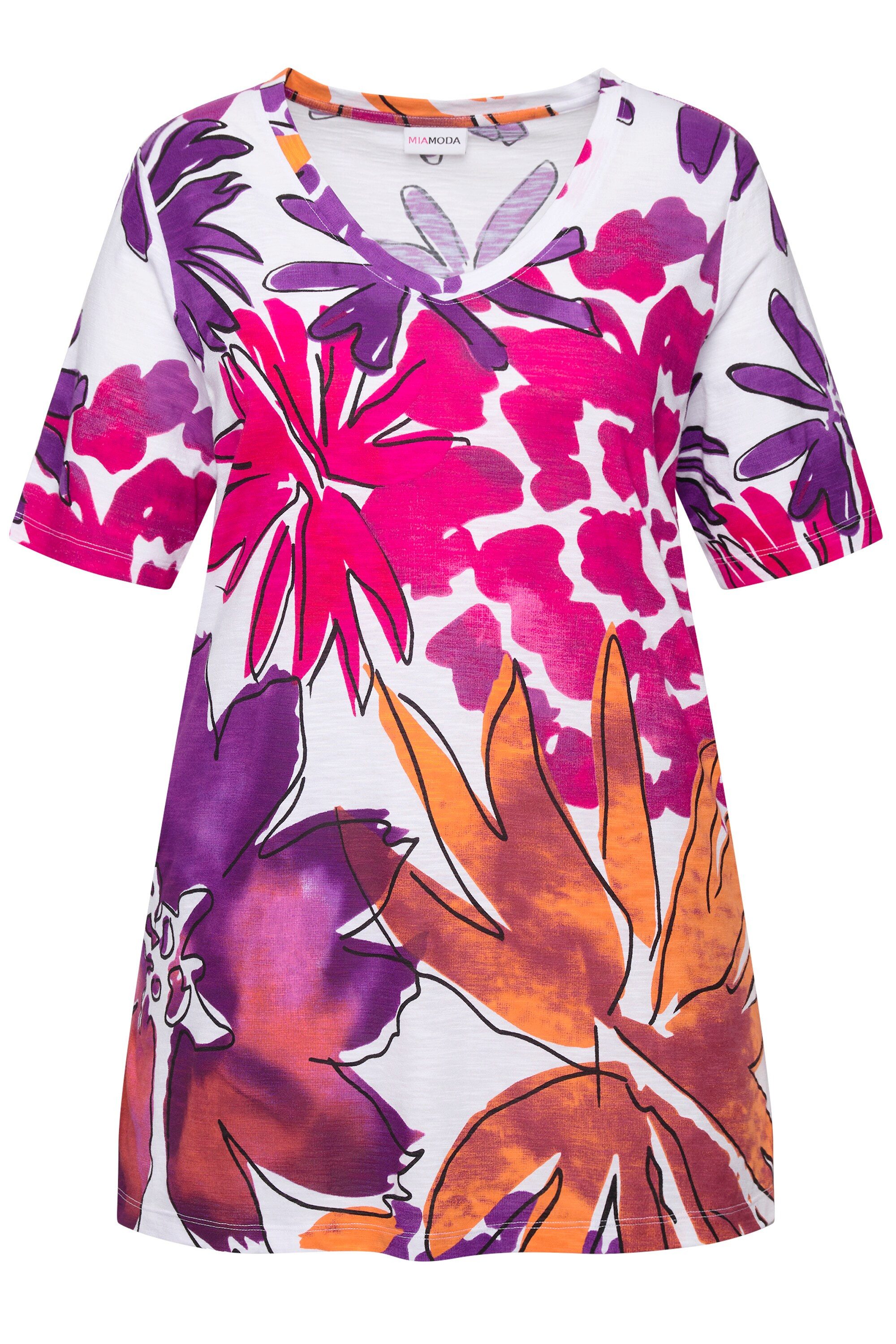MIAMODA T-Shirt T-Shirt A-Linie Blumen-Druck V-Ausschnitt günstig online kaufen