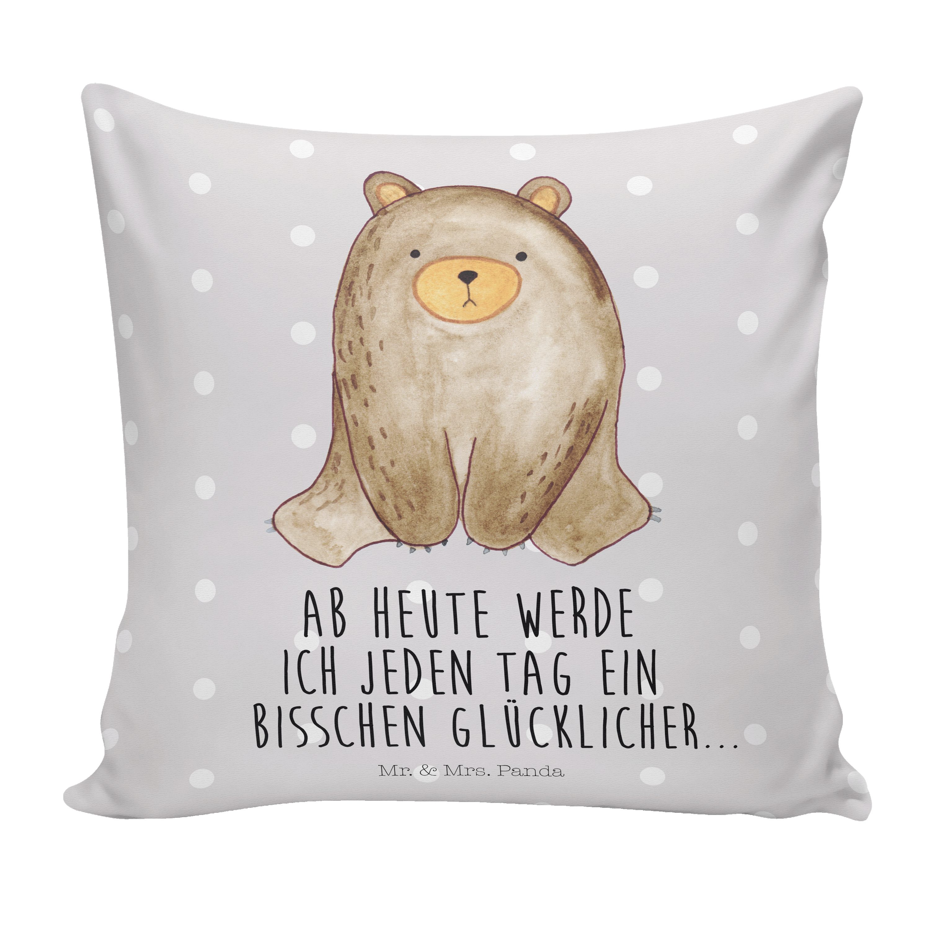 Mr. & Mrs. Panda Dekokissen Bär sitzend - Grau Pastell - Geschenk, Teddybär, Motivkissen, Kissenh