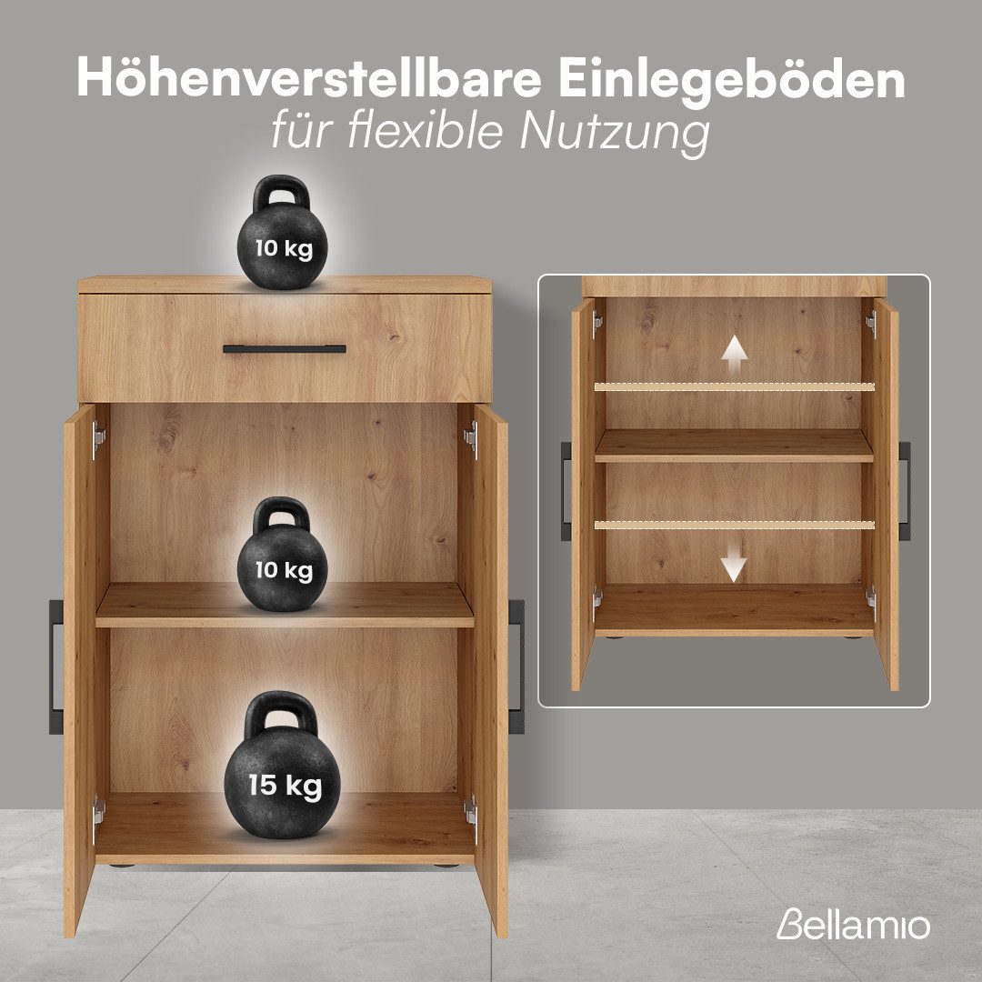 Bellamio Mehrzweckschrank Apol 88 cm hoch (2 Fächer & 1 Schublade, Eichenoptik) Büroschrank verfügbar mit & ohne Schublade – Bild 4 von 5