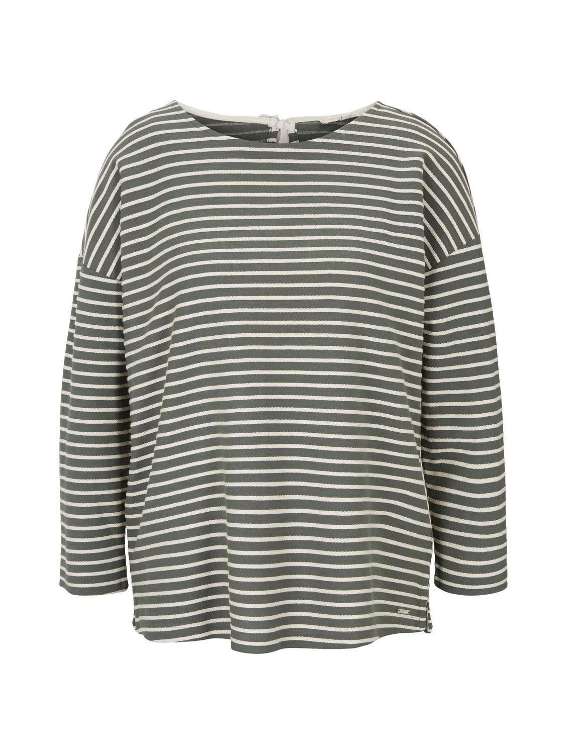 TOM TAILOR Denim Langarmshirt STRUCTURE STRIPED (1-tlg) mit U-Boot Ausschnitt