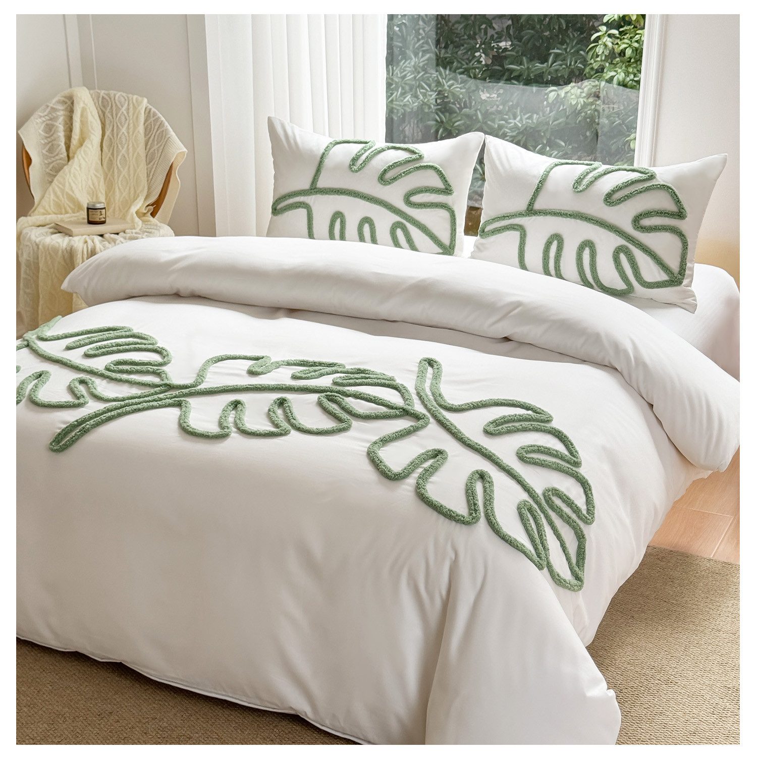 ibettertec Bettwäsche Getuftet Bettwäsche Set 135X200cm,200x200cm Grüne Blä günstig online kaufen