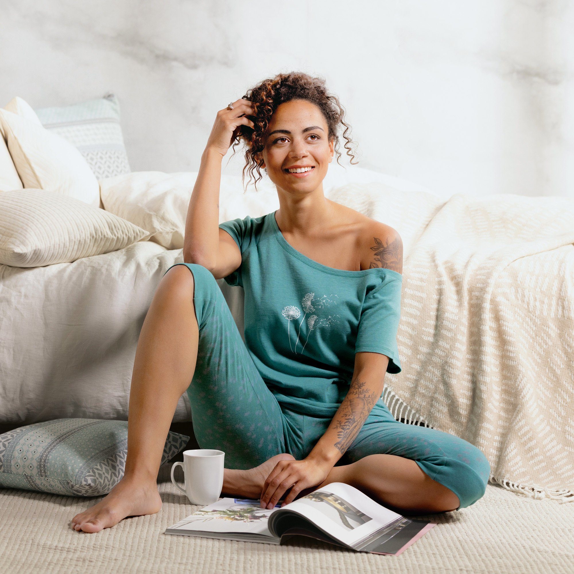 REDBEST Pyjama Damen-Schlafanzug Single-Jersey Blumen günstig online kaufen