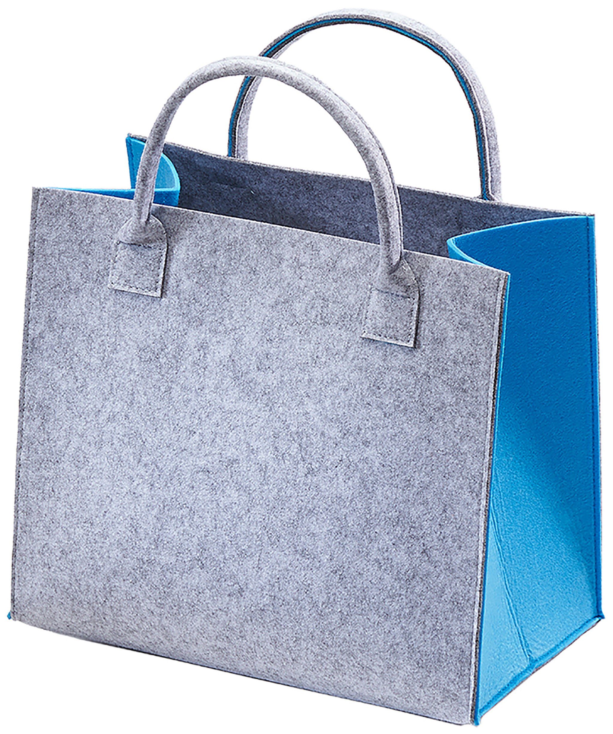 Kobolo Einkaufsshopper Filztasche hellgrau mit blauen Seiten 35x20x30 cm, 2 günstig online kaufen
