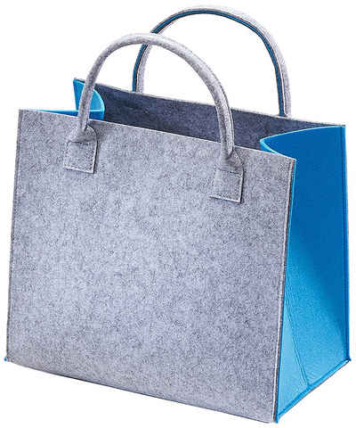 Kobolo Einkaufsshopper Filztasche hellgrau mit blauen Seiten 35x20x30 cm, 20 l