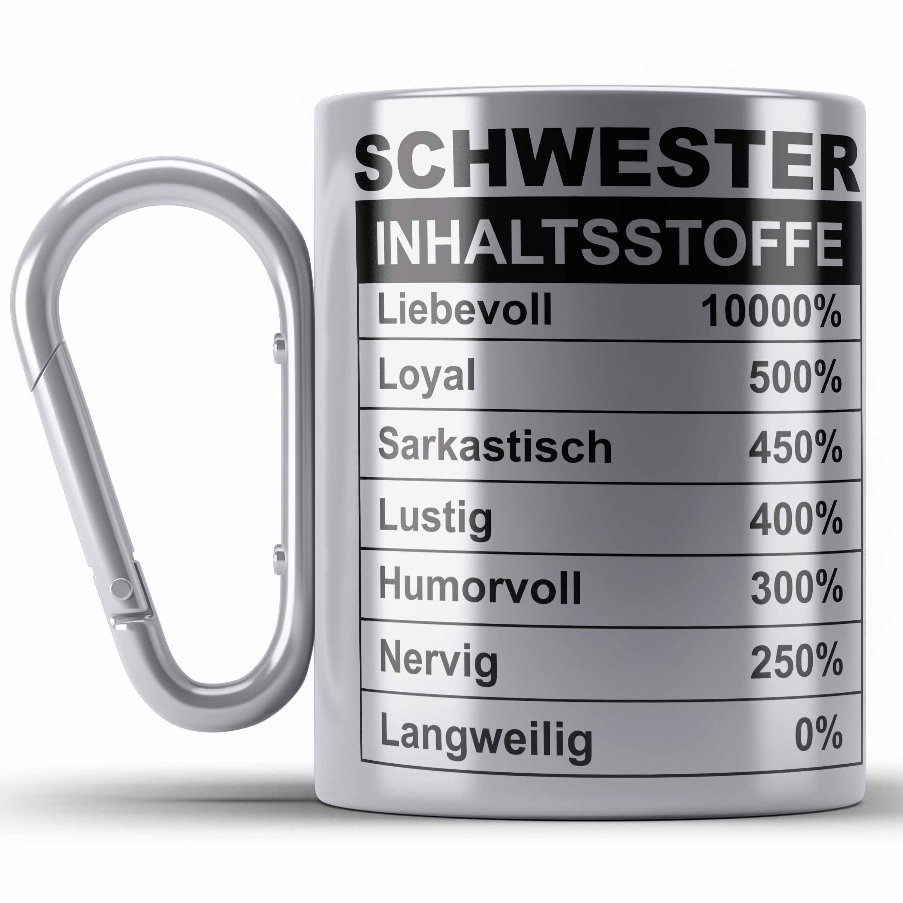Trendation Thermotasse Edelstahl Tasse für Schwester Geschenk Spruch Sprüche Geschenkidee Bes Silber | Teetassen
