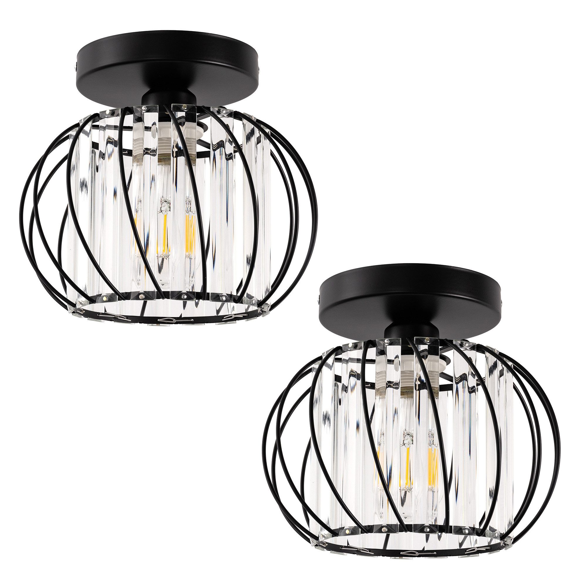 LOHAS-LED Deckenleuchte 2er-Set moderne Kristalldeckenlampe, runde schwarze Deckenlampe, ohne Leuchtmittel, E26 Kristallkronleuchterlampe für Flur, Schlafzimmer, Eingang