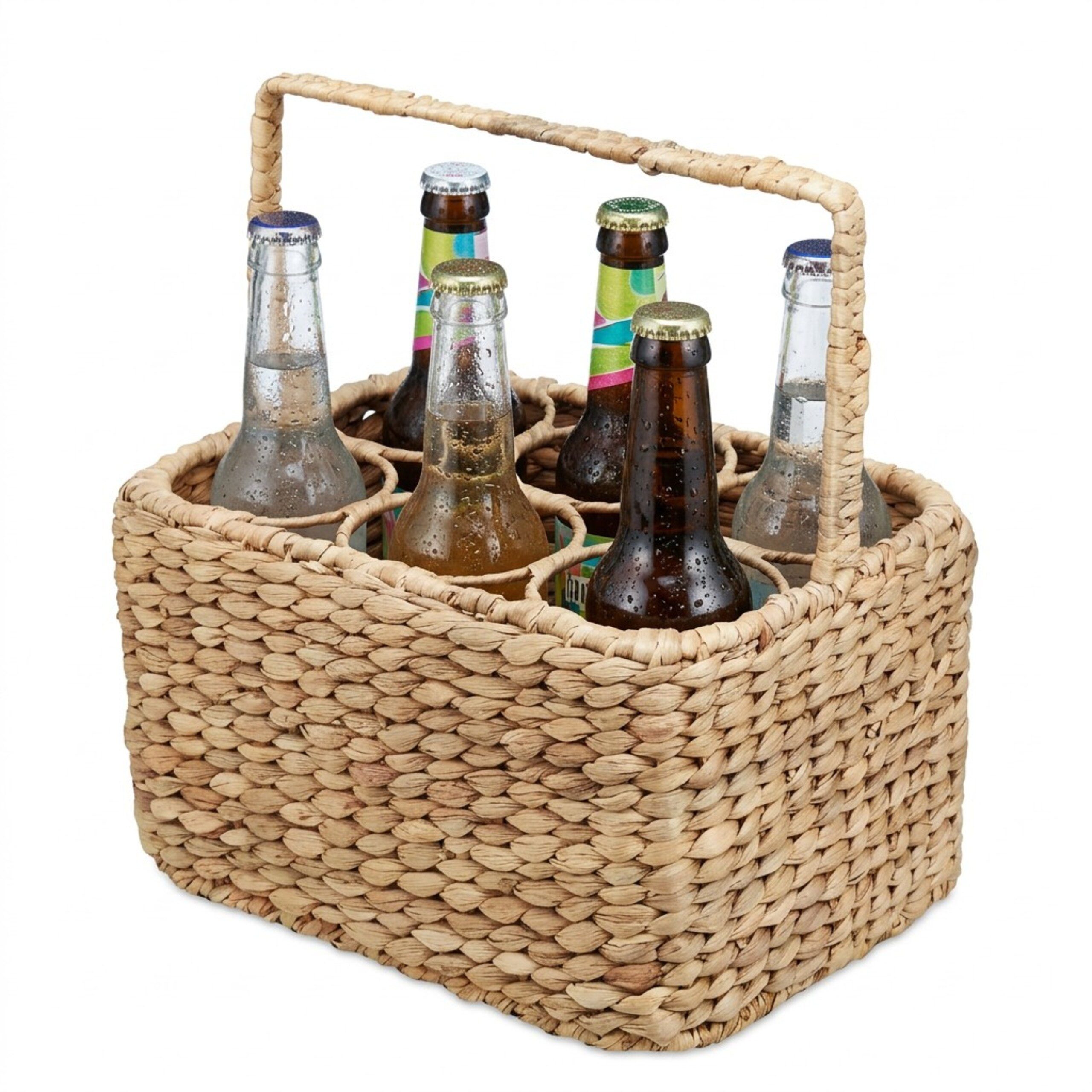 relaxdays Flaschenträger Flaschenkorb 6 Flaschen Wasserhyazinthe