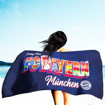 BERONAGE Strandtücher FC Bayern München Badetuch Greetings from Bavaria 90x180, 100% Baumwolle (1-St), Frottee in Velours-Qualität