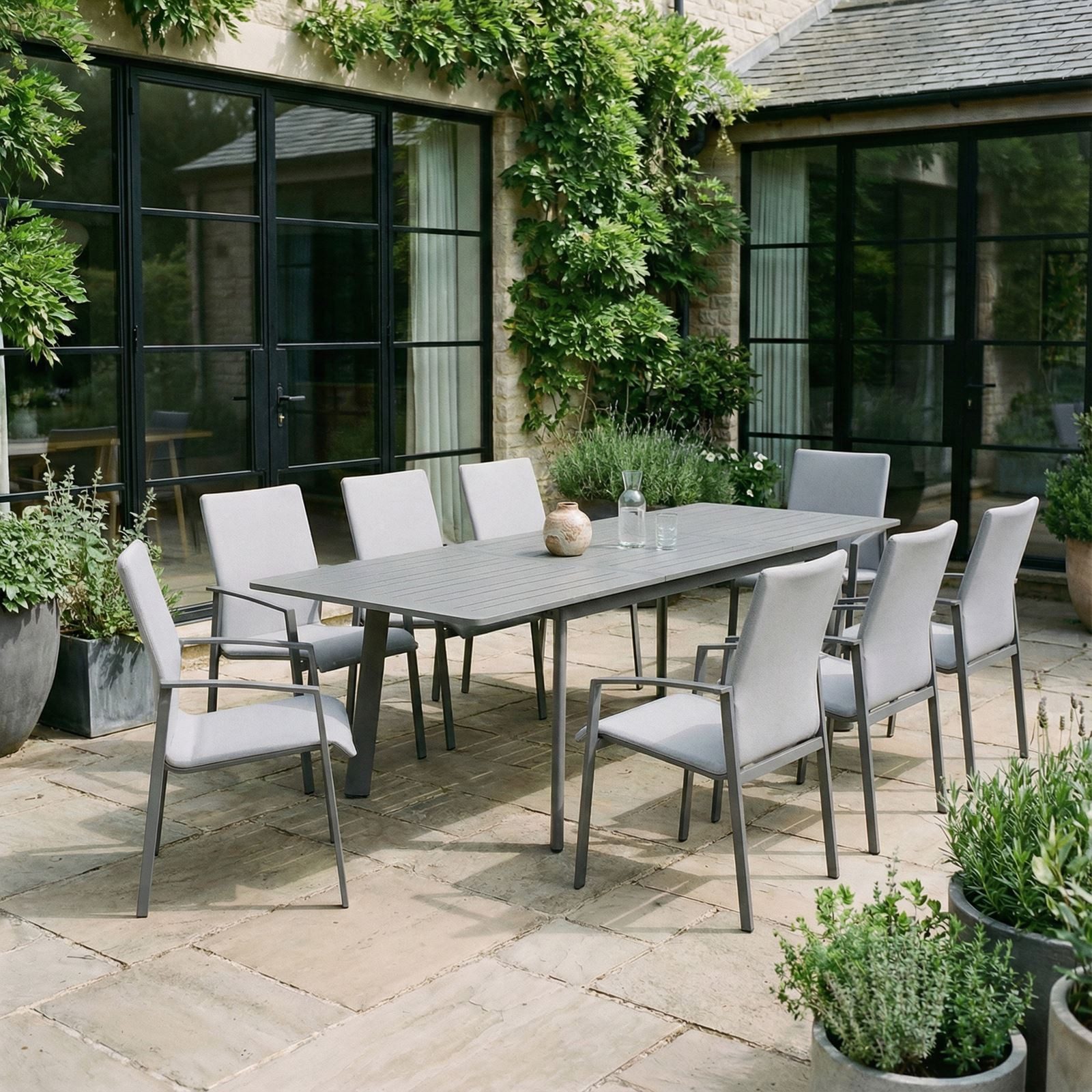 IDIMEX Garten-Essgruppe VERANO, Gartenmöbel Set mit ausziehbarem Tisch & 8 Stühlen anthrazit