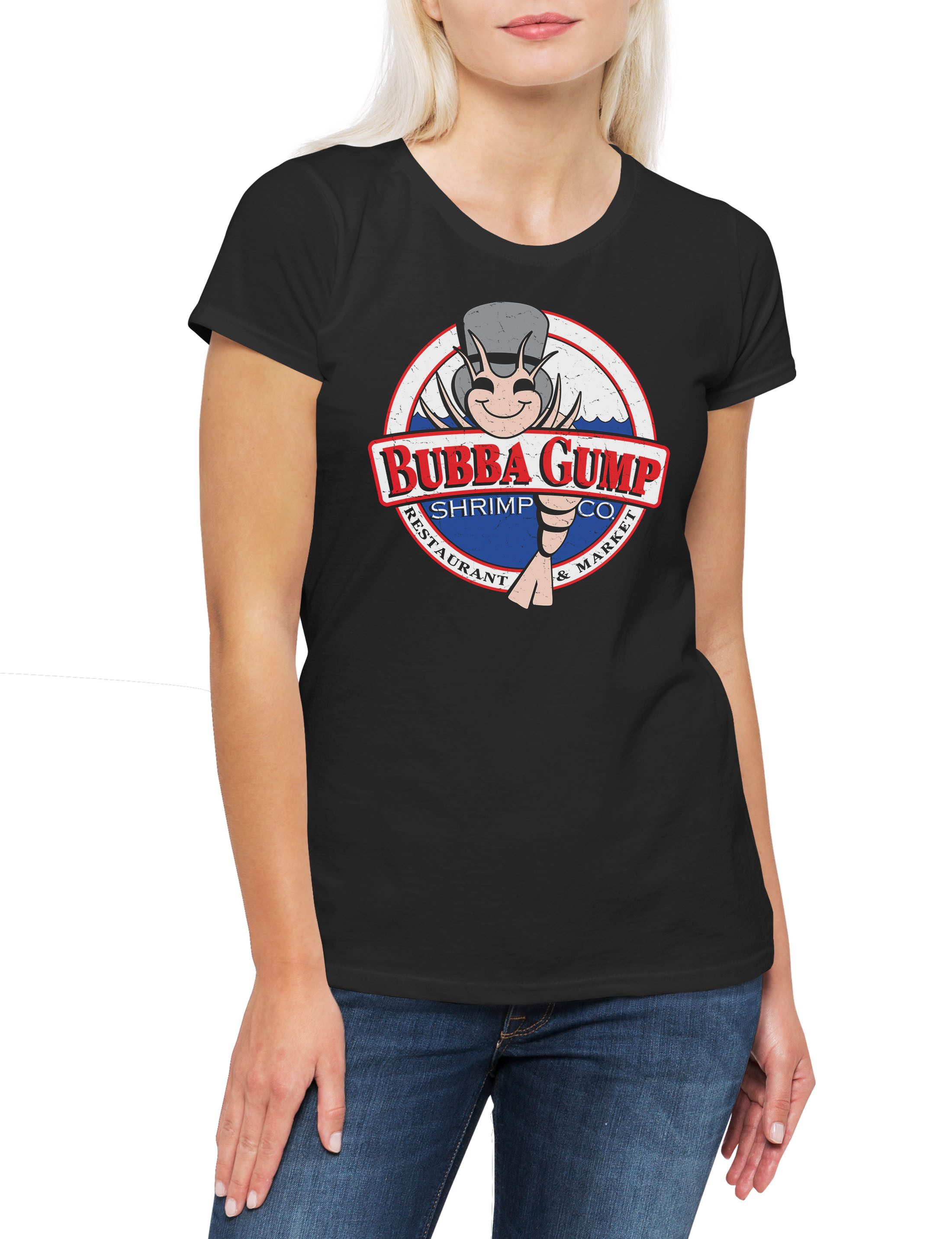 Urban Backwoods Print-Shirt Bubba Gump Logo Damen T-Shirt Forrest Garnelen Shrimping Co Retro Film (1-tlg) Shrimp Forrest Run Captain