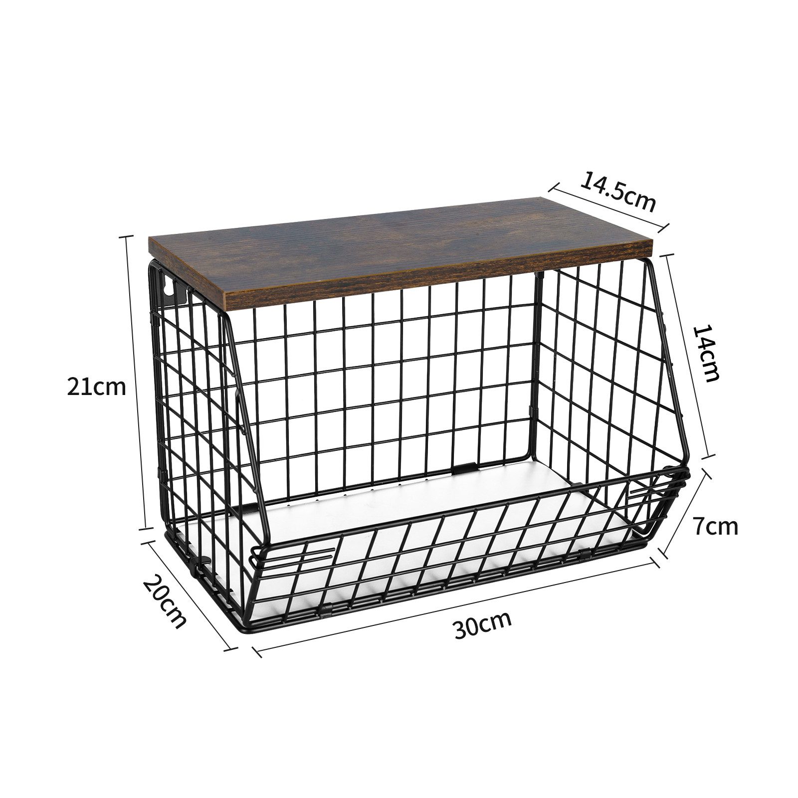 JEOBEST Obstschale Küchen organizer Mit Holzdeckel, Metall Hängender Obstkorb, 2 Etagen, Rostfreies, Kohlenstoffstahl, Abnehmbare Körbe – Bild 5 von 5