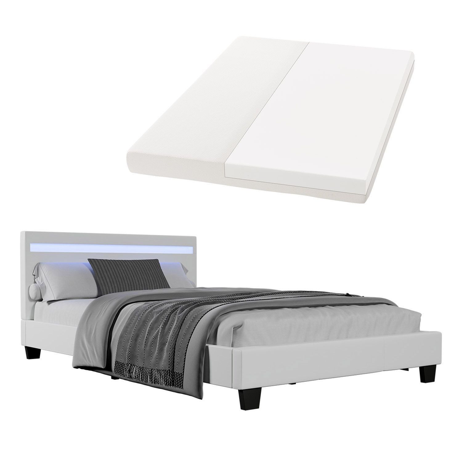 Juskys Polsterbett Verona, 120x200 cm, LED-Licht, günstig online kaufen