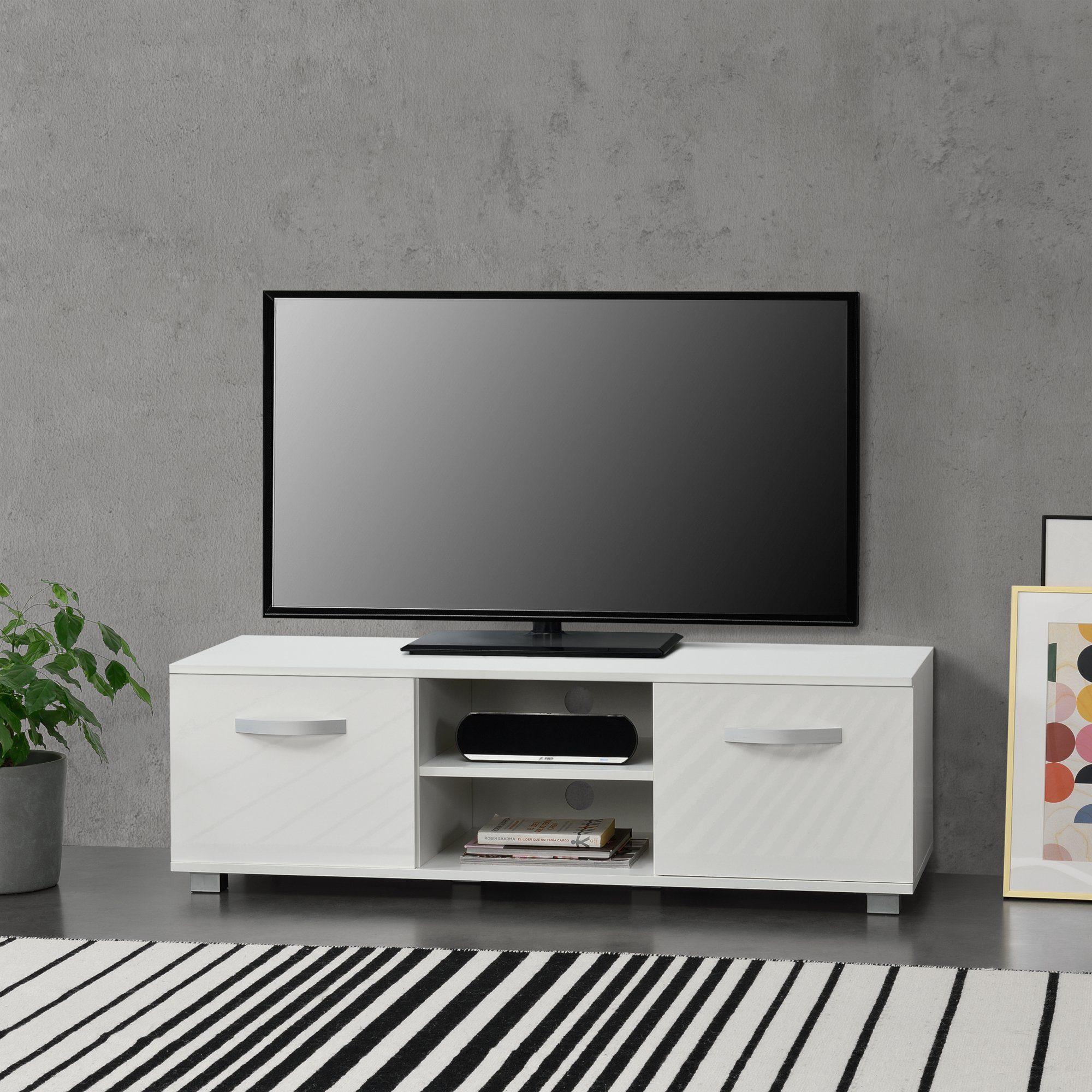 en.casa TV-Board, »Laugar« Fernsehtisch mit Ablagefach weiß online kaufen |  OTTO
