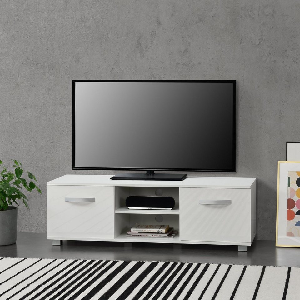 Fernsehtisch Wandregal Standregal Holz weiß/schwarz TV Board mit Ablagefächern