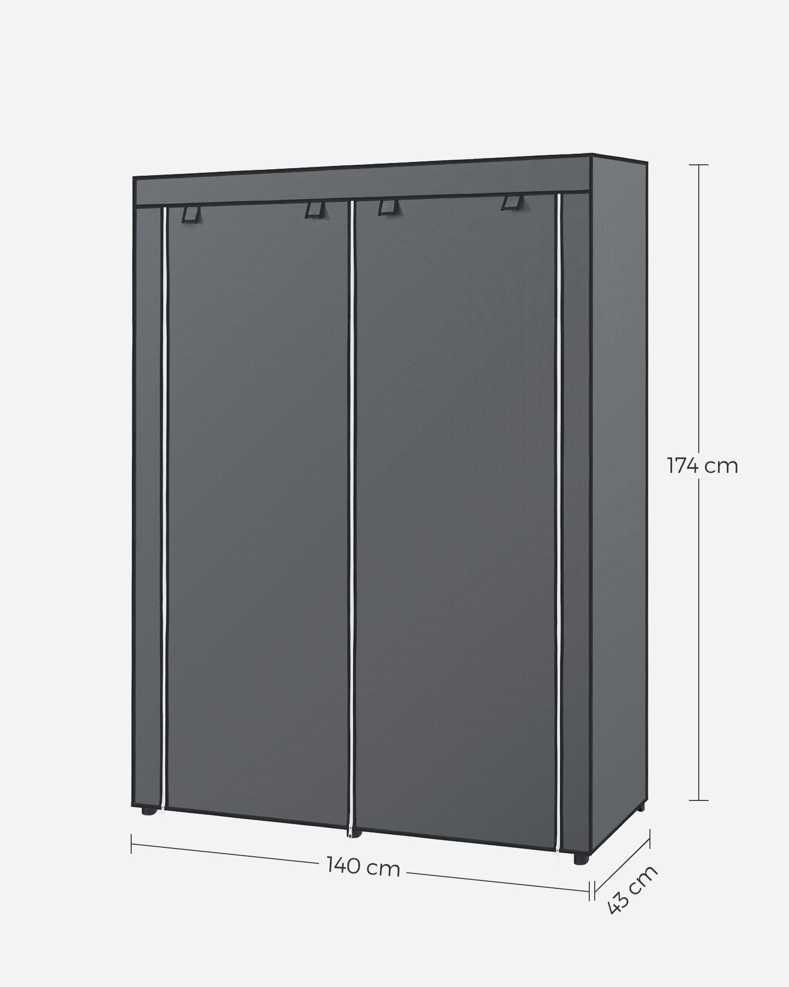 x 2 140 SONGMICS Kleiderschrank 174 mit faltbar, x Grau cm Kleiderstangen, 43