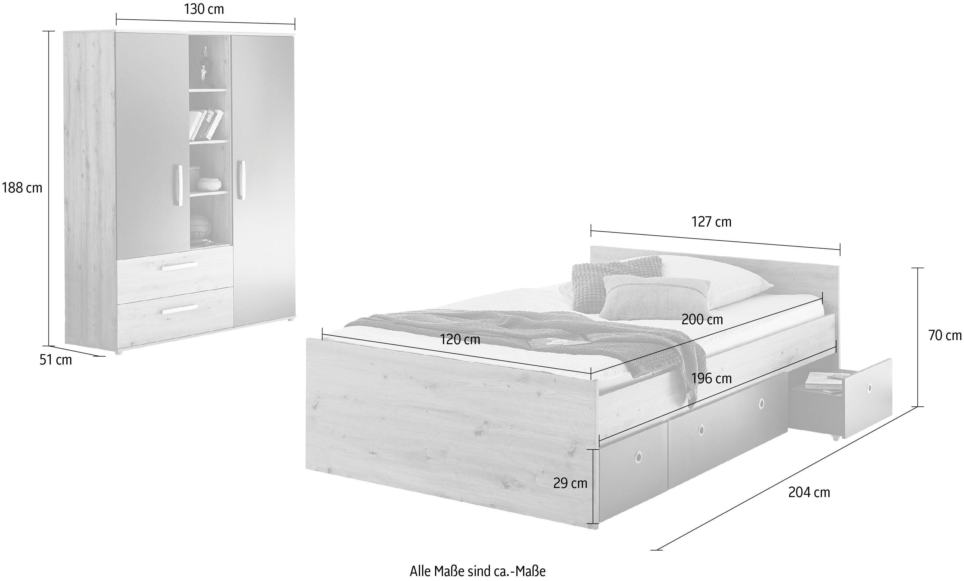 Möbel Jugendmöbel arthur berndt Jugendzimmer-Set Alessio, (Set, 3-St), mit Melamin-Oberfläche
