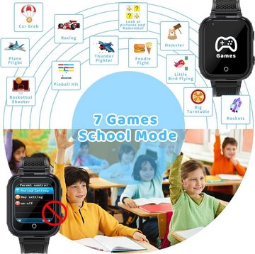 Ruopoem IP68 Wasserdichte Kamera Schulmodus Spiele Wecker, Smartwatch, mit GPS mit SIM, Kinder Uhr Anrufen mit WiFi Videoanrufen Familienchat