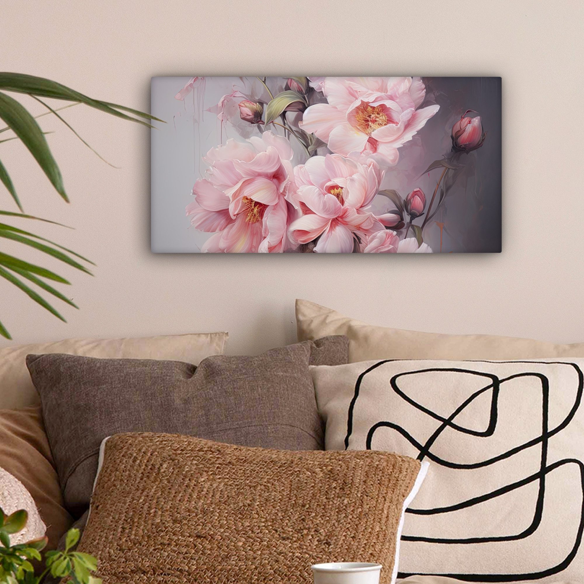 OneMillionCanvasses® Leinwandbild Panorama Rosen - Blumen - Rosa - Kunst - günstig online kaufen