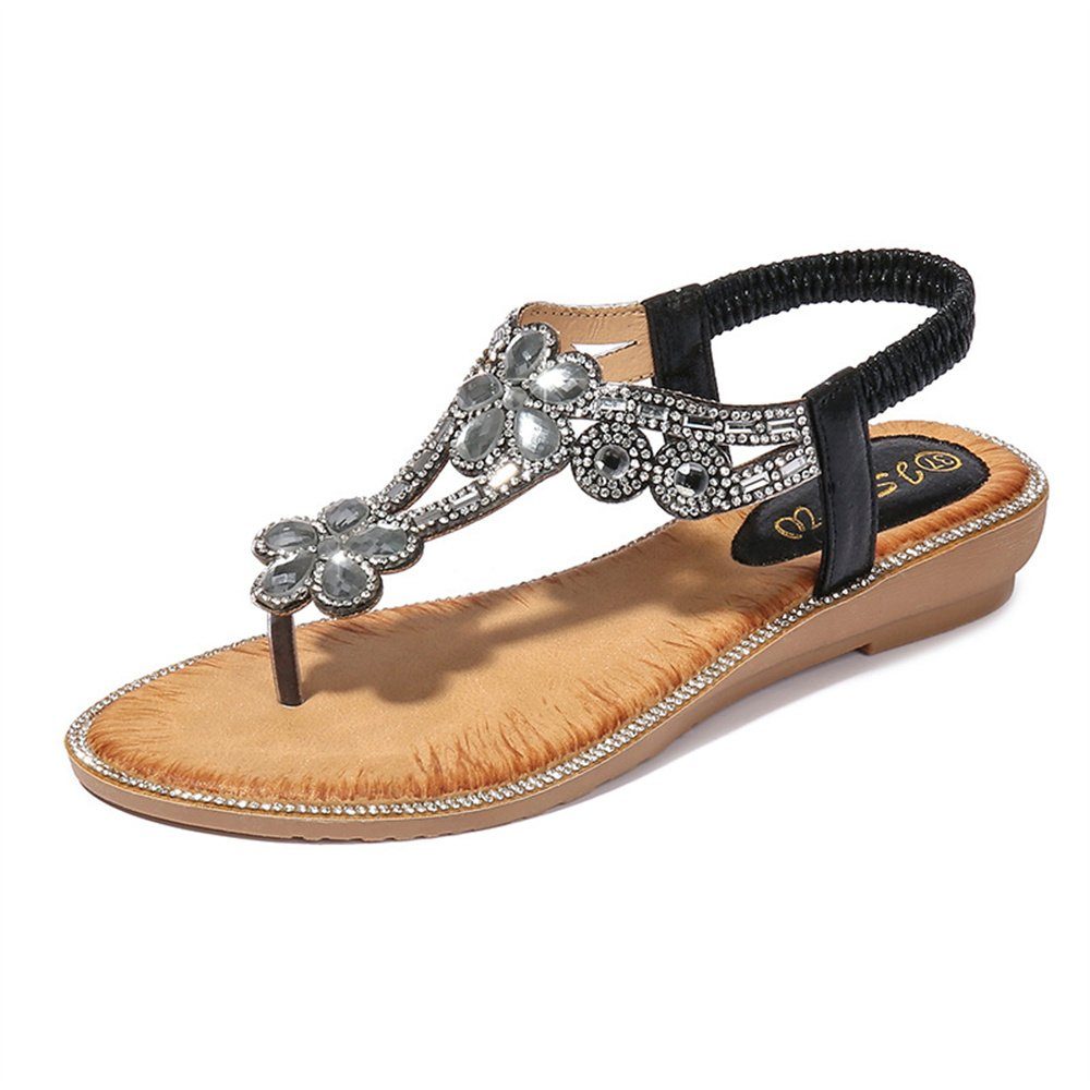Dekorative Zehentrenner Sandale, Damen Sandale mit Verschönerte Strass-Steine  Zehentrenner