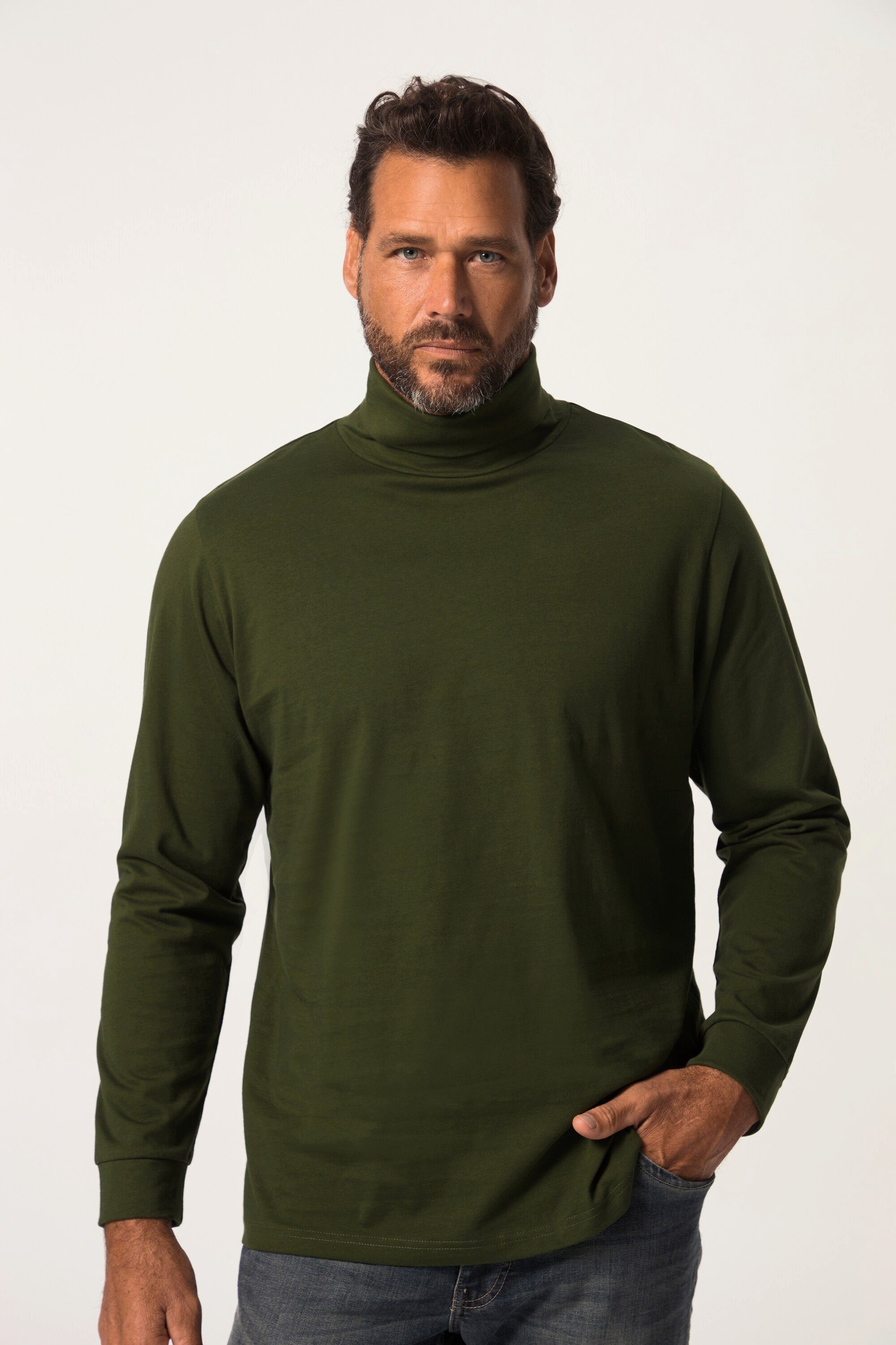 JP1880 T-Shirt Rollkragen-Shirt Basic Jersey lange Ärmel oliv