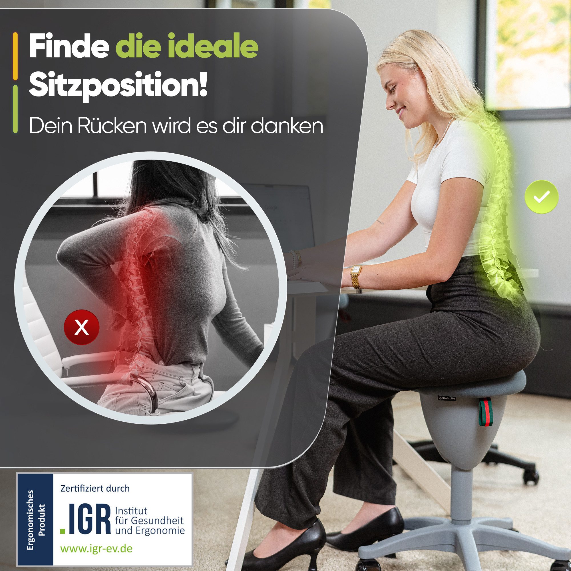 Steinlife Arbeitshocker Ergonomischer Bürohocker [Aktives Sitzen, Gesunde H günstig online kaufen