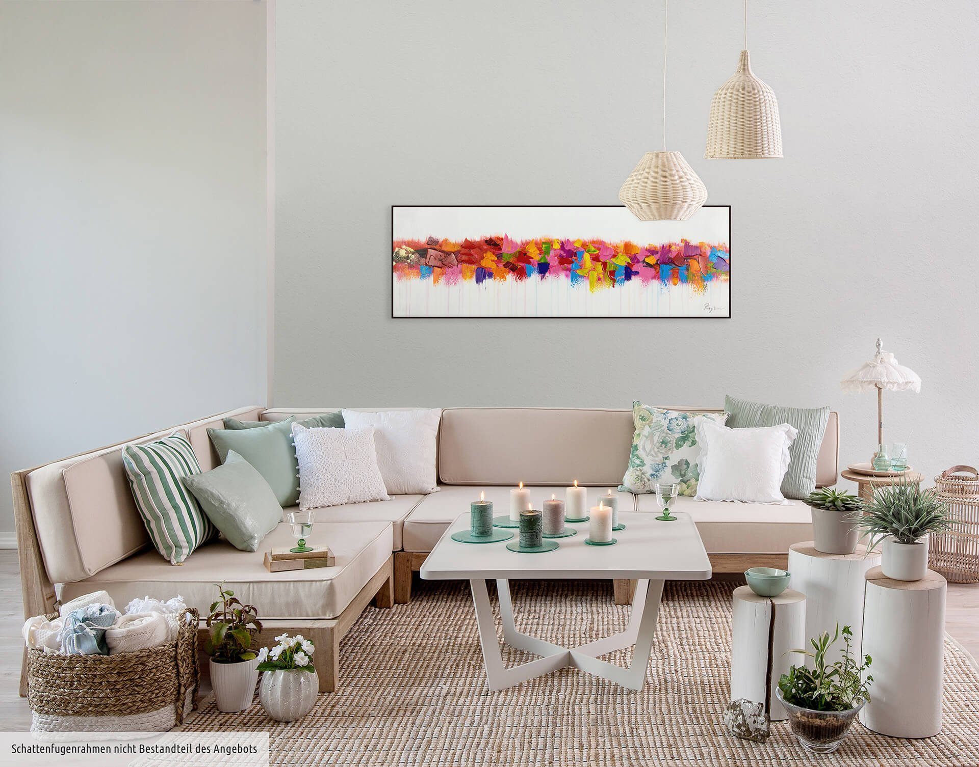 Wohnzimmer Leinwandbild KUNSTLOFT cm, Gemälde Horizont Farbenspiel 100% 120x40 Wandbild am HANDGEMALT