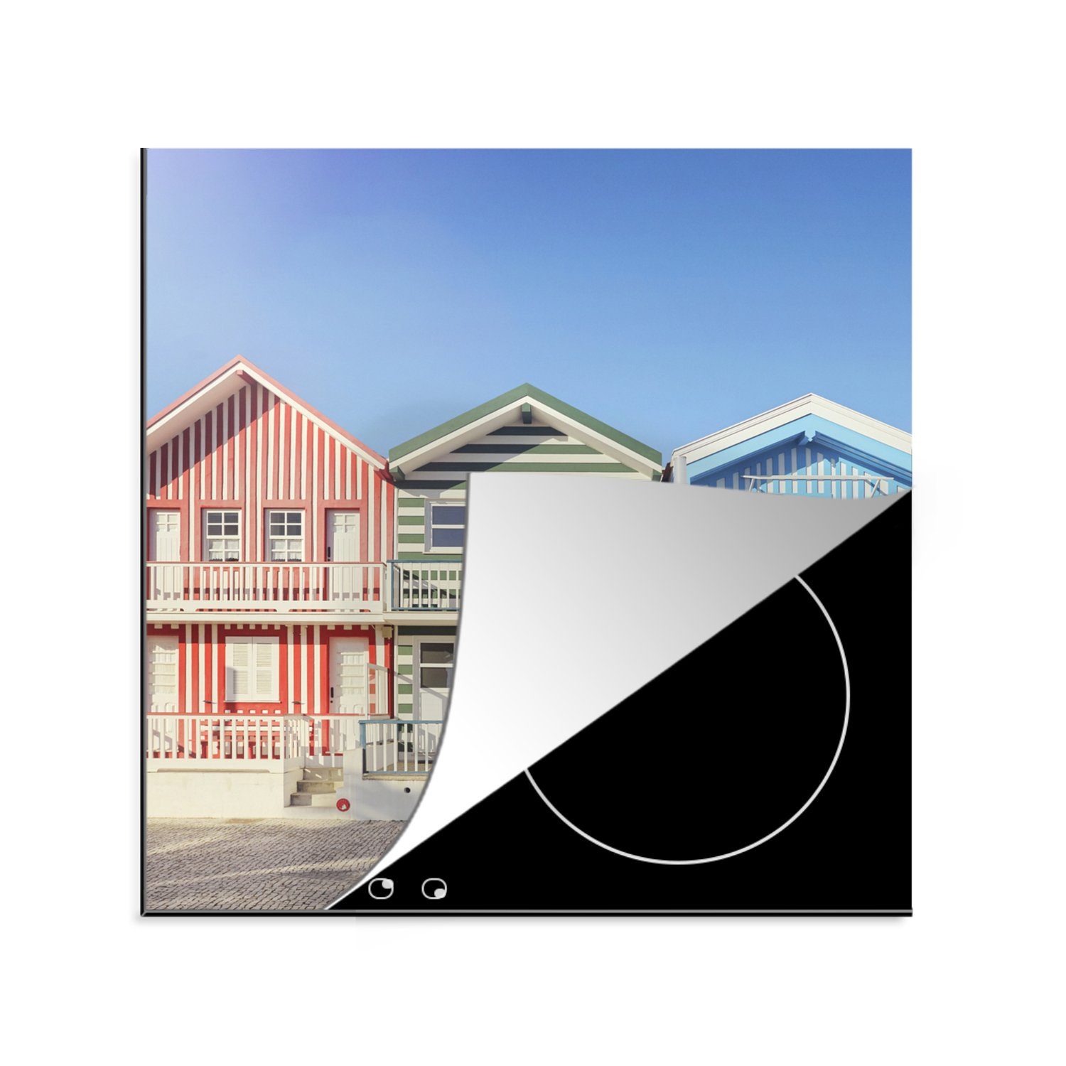 MuchoWow Herdblende-/Abdeckplatte Große Strandhäuser, Vinyl, (1 tlg), 78x78 cm, Ceranfeldabdeckung, Arbeitsplatte für küche