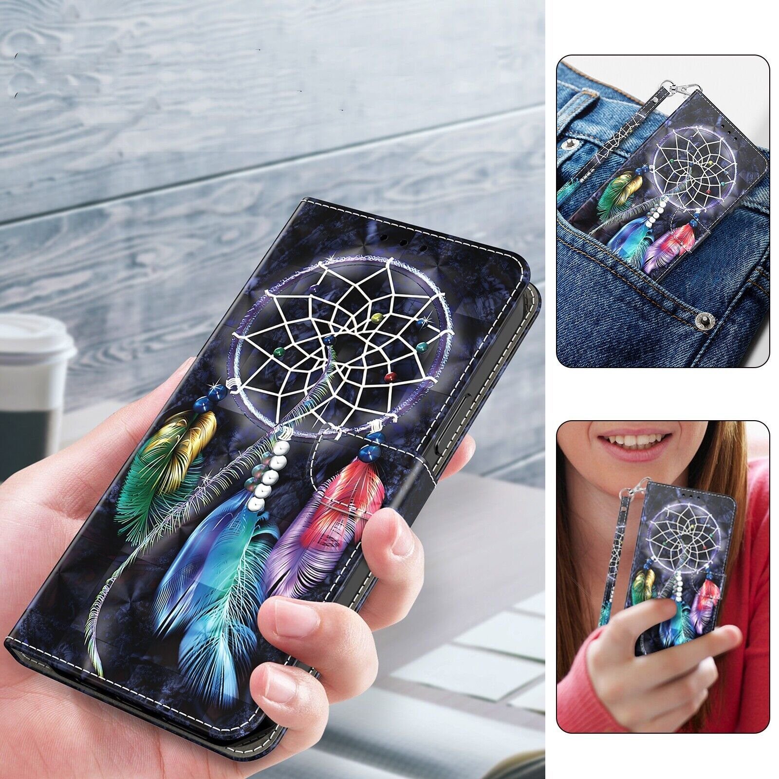 CLM-Tech Handytasche für Samsung Galaxy A15 5G Hülle Tasche aus Kunstleder Klapphülle (Traumfänger schwarz bunt, Handyhülle Wallet Flip Case Cover Etui), Schutz – Bild 5 von 5
