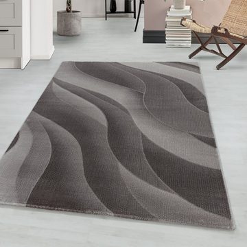 Teppich Wellen Design, Teppium, Rechteckig, Höhe: 9 mm, Kurzflor Teppich Wellen Design Teppich Braun Teppich Wohnzimmer