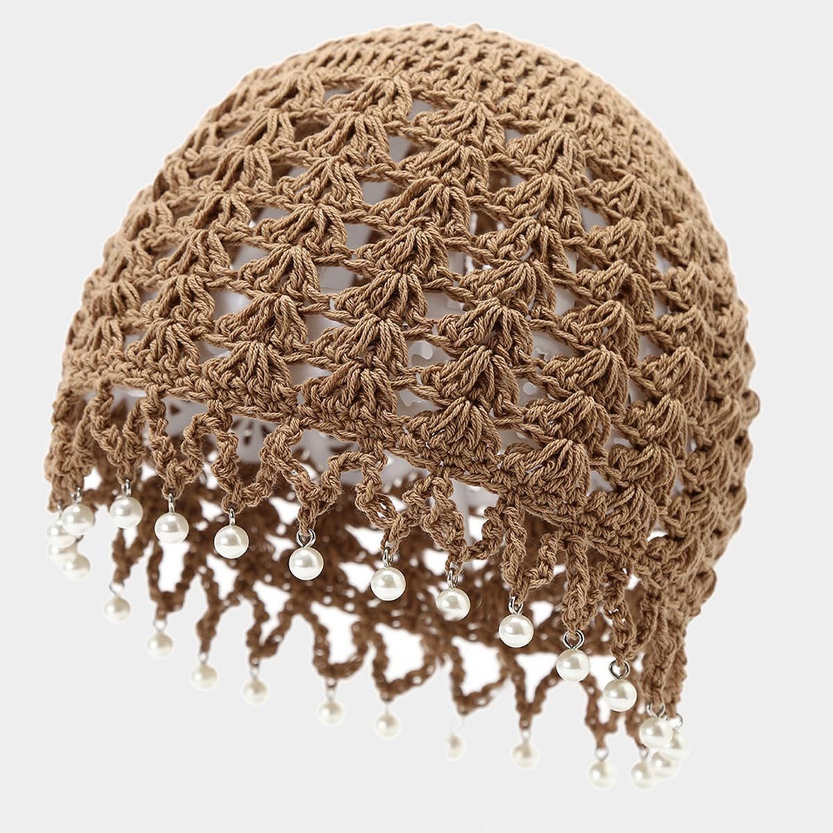 Zaewry Beanie Damen-Bohème-Sommer-Strickmütze mit Quasten und Perlen, lockere Häkelmütze für Sommerreisen und den täglichen Gebrauch
