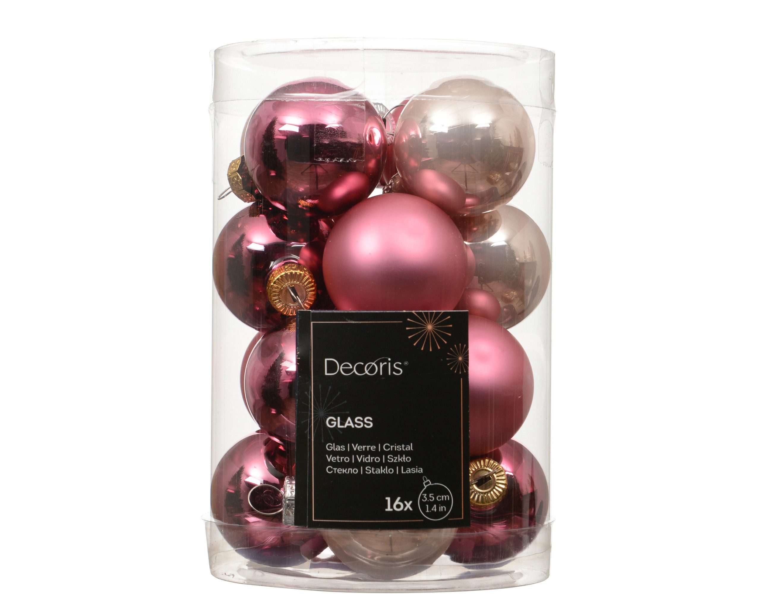 Kaemingk Weihnachtsbaumkugel, Weihnachtskugeln Glas 3,5cm 16 Stück - Rosa Mix