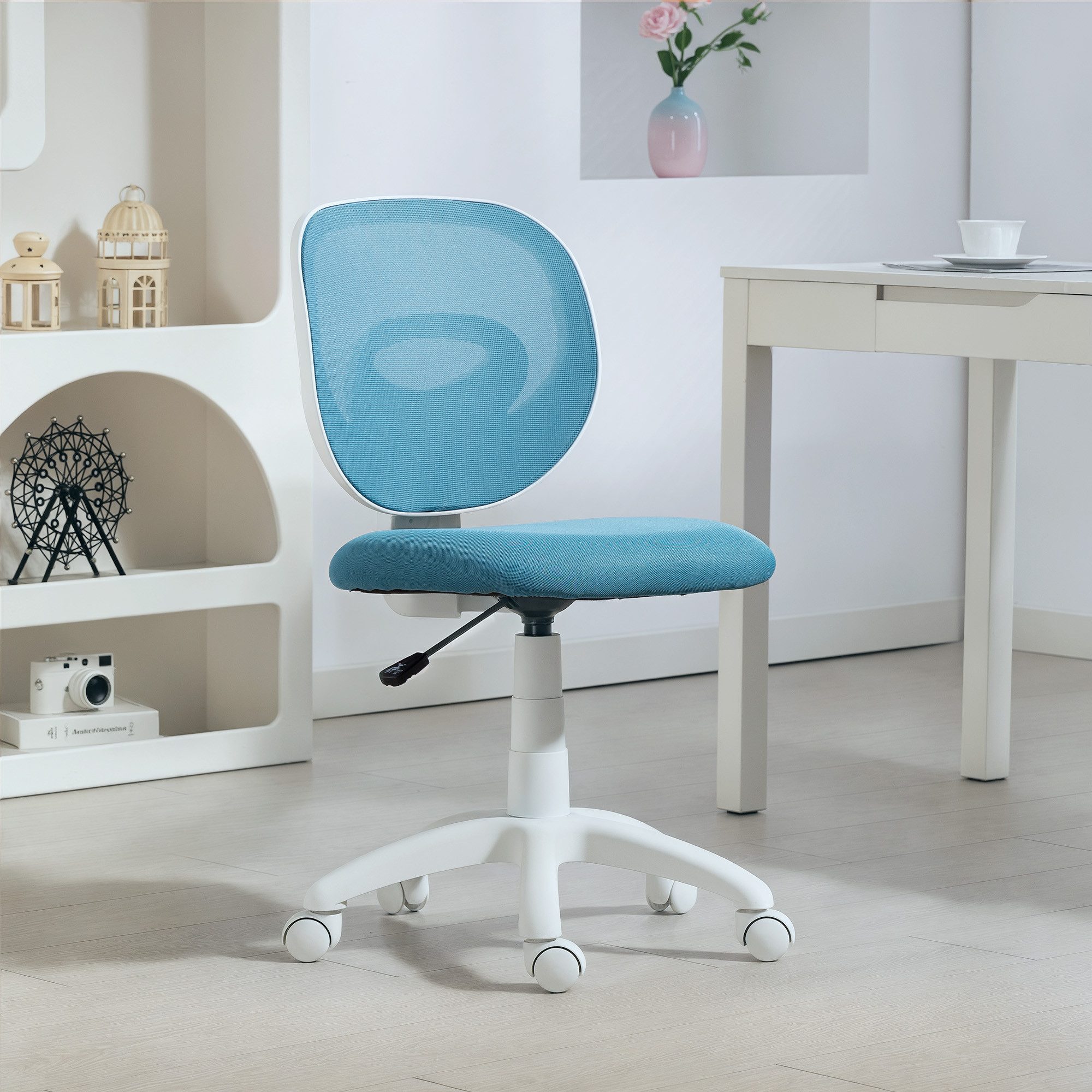 HOMCOM Bürostuhl Drehstuhl mit C-förmiger Rückenstütze, Computerstuhl gepolstert (Schreibtischstuhl, 1 St), für Büro, Arbeitszimmer, Blau