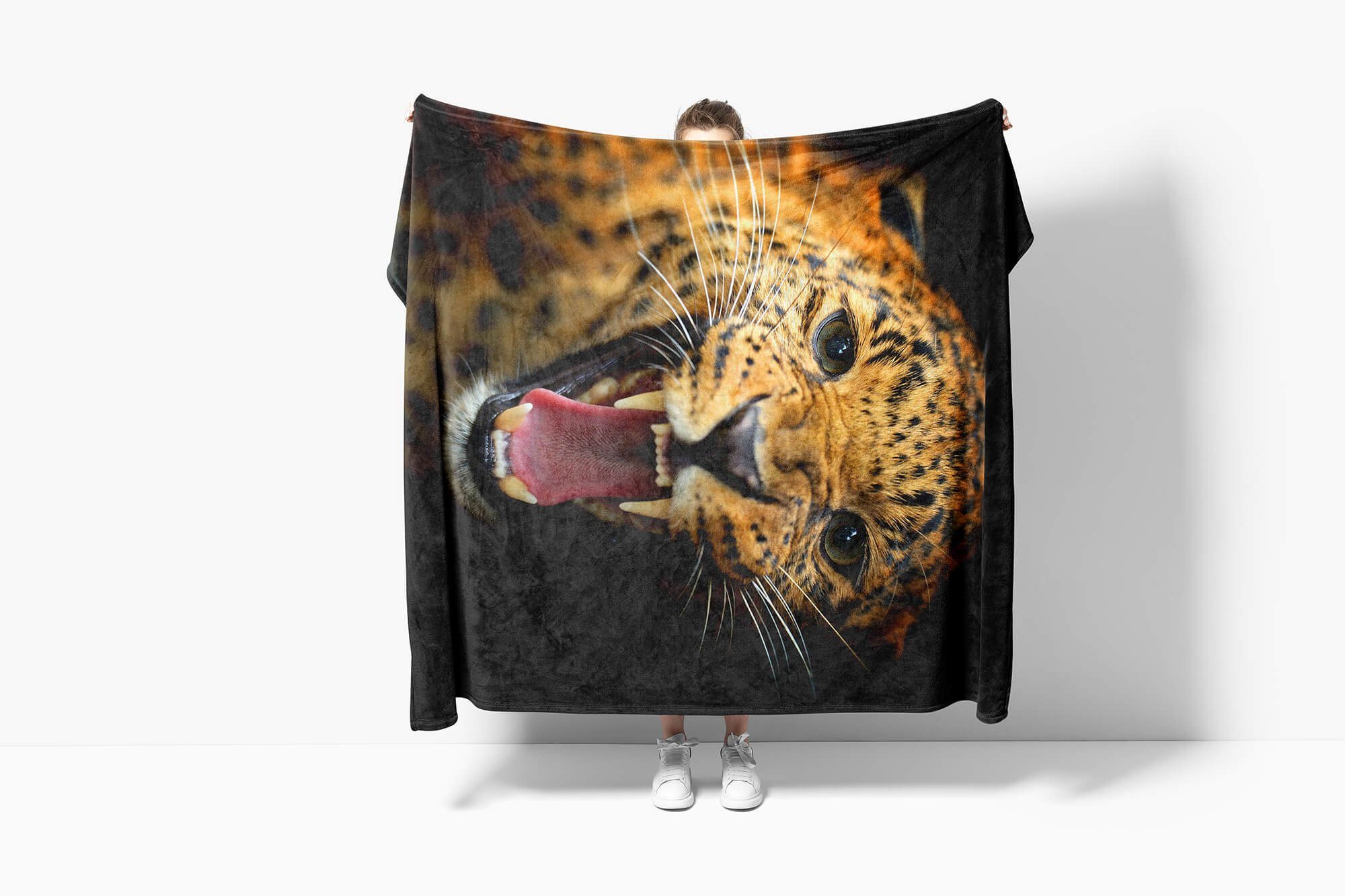 Jaguar Art Raubkatze, Kuscheldecke Baumwolle-Polyester-Mix Saunatuch Sinus Strandhandtuch Tiermotiv (1-St), Handtuch Handtuch Handtücher mit
