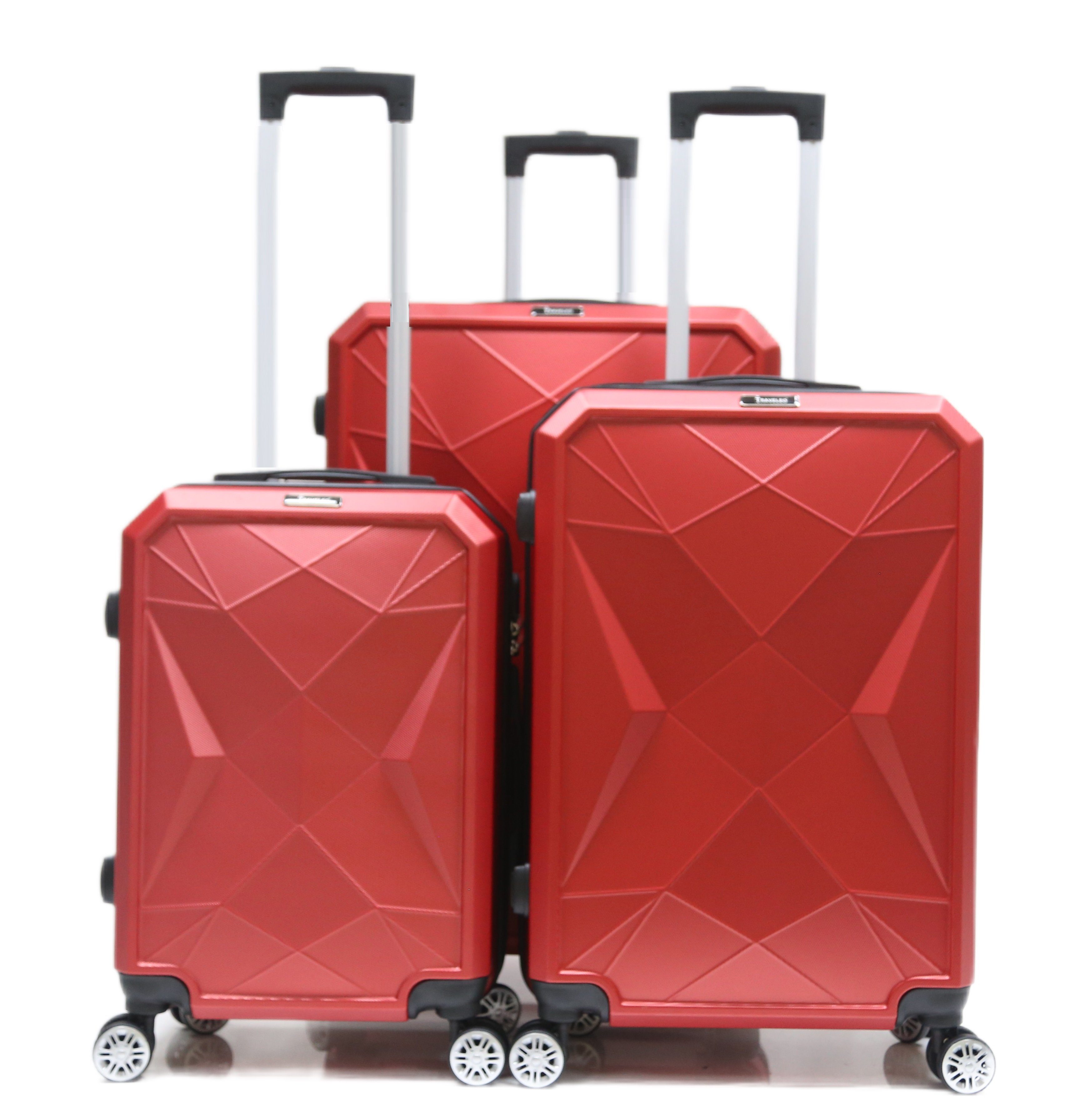 Rot Kofferset ABS-03 4 Kofferset, Hartschale Set Rollen, (3 Cheffinger Koffer tlg) 3-teilig Trolley Reisekoffer