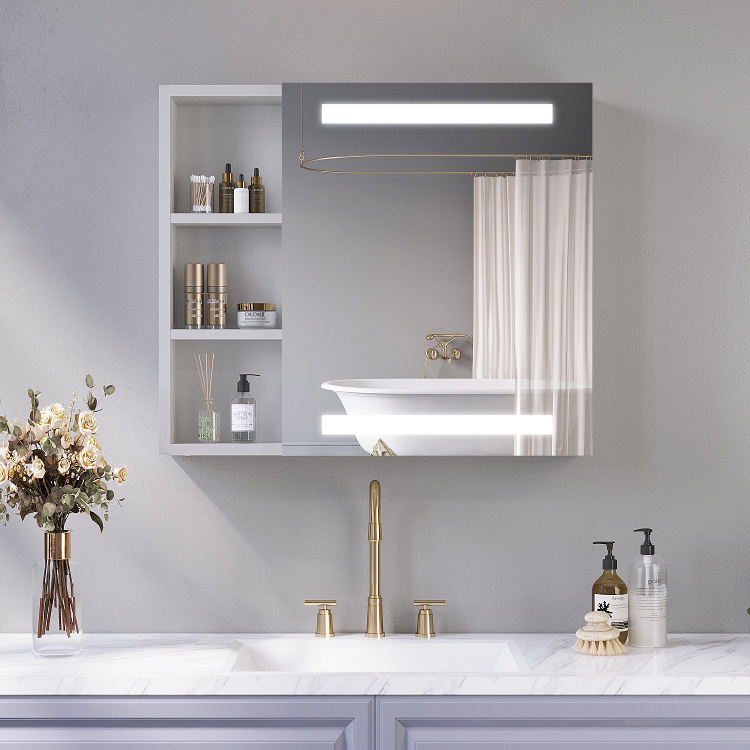 AQUALAVOS Spiegelschrank Spiegelschrank mit LED Kaltweiß Beleuchtung für Ba günstig online kaufen