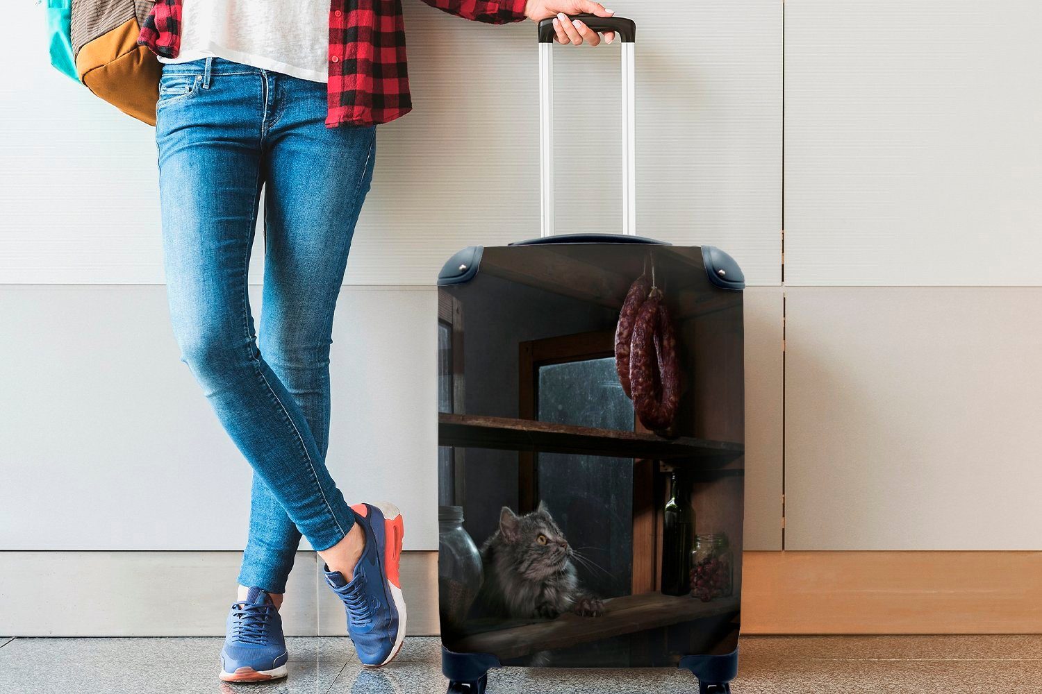 4 Reisetasche für Reisekoffer Wurst Handgepäck mit - Katze Rollen, Ferien, rollen, - Handgepäckkoffer Trolley, Arbeitsplatte, MuchoWow