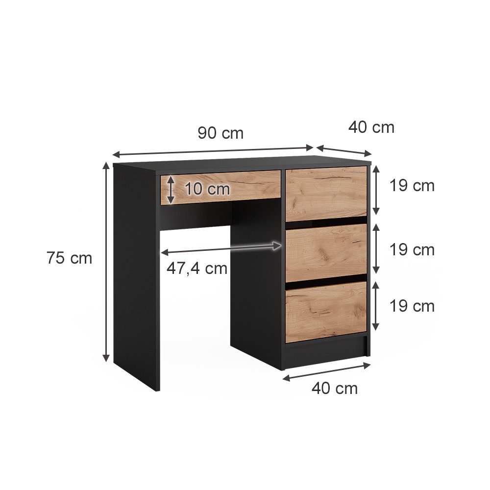 Vicco Schminktisch Sherry, Anthrazit/Goldkraft Eiche, 90 x 75 cm ohne Spiegel