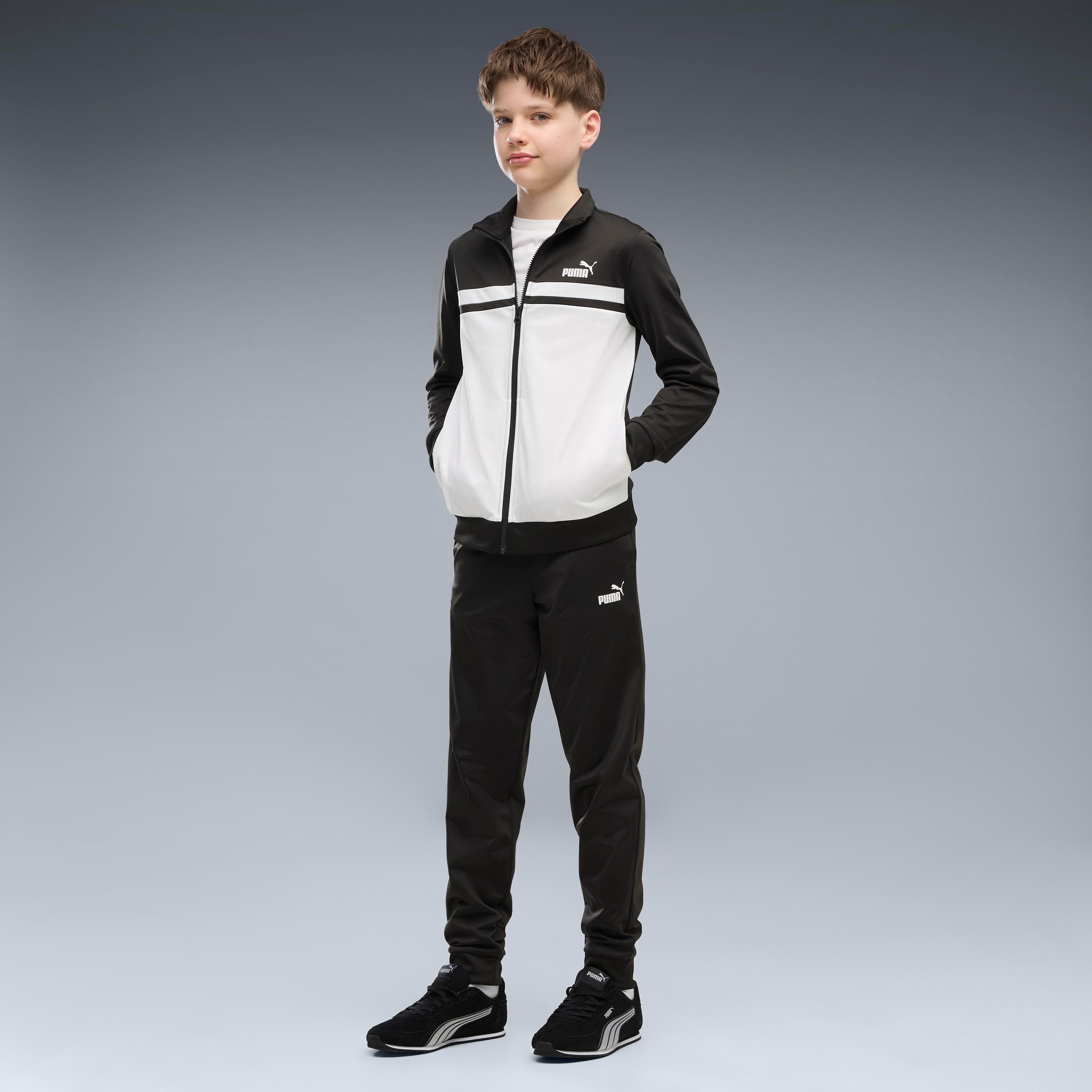 PUMA Trainingsanzug POLY COLORBLOCK SUIT B (2-tlg), zweiteiliges Set, mit Reißverschluss am Oberteil, aus Polyester