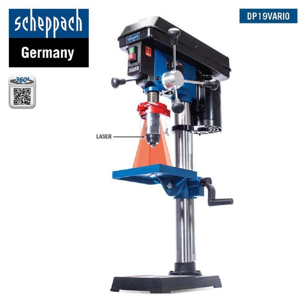 Thumbnail - Scheppach Säulenbohrmaschine Standbohrmaschine Säulenbohrmaschine DP19Vario Tischbohrmaschine 550W, 230 V, (1 Stück), St...