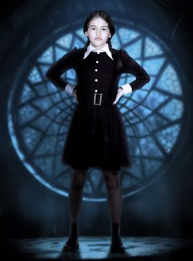 Metamorph Kostüm Wednesday Kostüm für Kinder, Schwarzes Hexenkleid mit Faltenrock für Mädchen