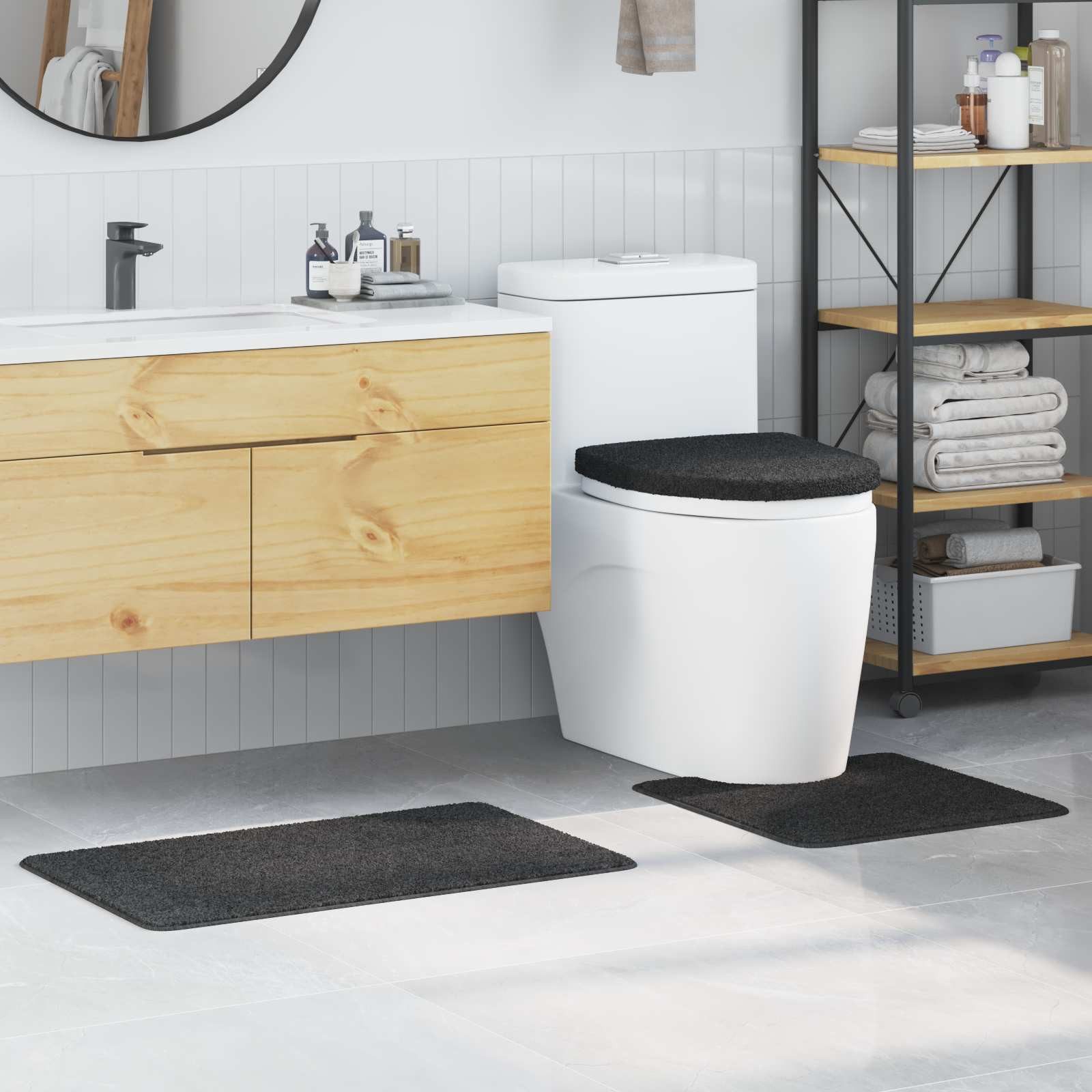 vidaXL Badematte Anti-Rutsch Badematten-Set 3 stk. Dunkelgrau 50 x 80 cm PP, Höhe 0.2 mm, Polypropylen – Bild 2 von 5