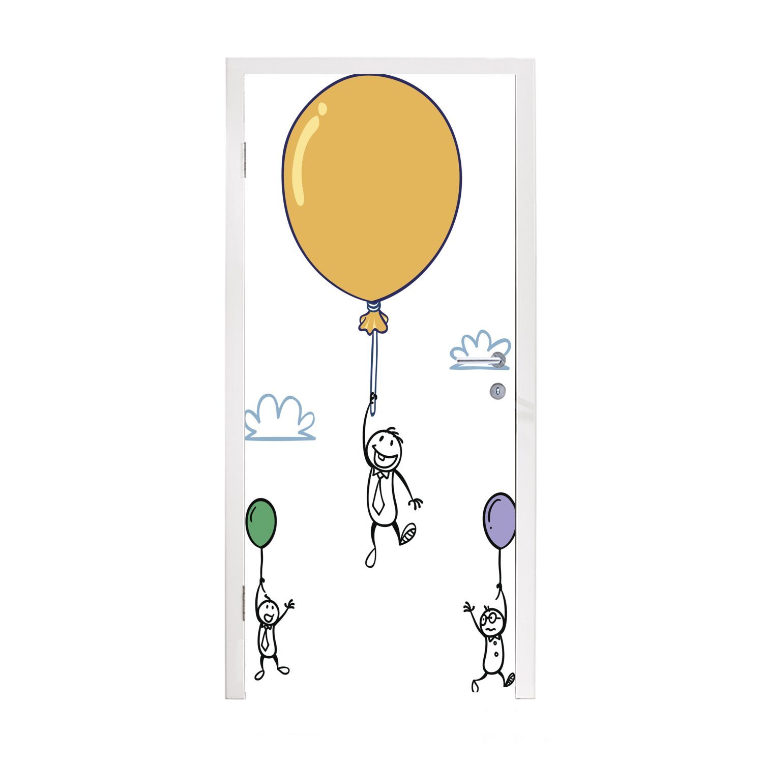 MuchoWow Türtapete Puppen bedruckt, Türaufkleber, für drei 75x205 Illustration Eine Tür, auf Matt, cm von St), (1 Luftballons, Fototapete drei