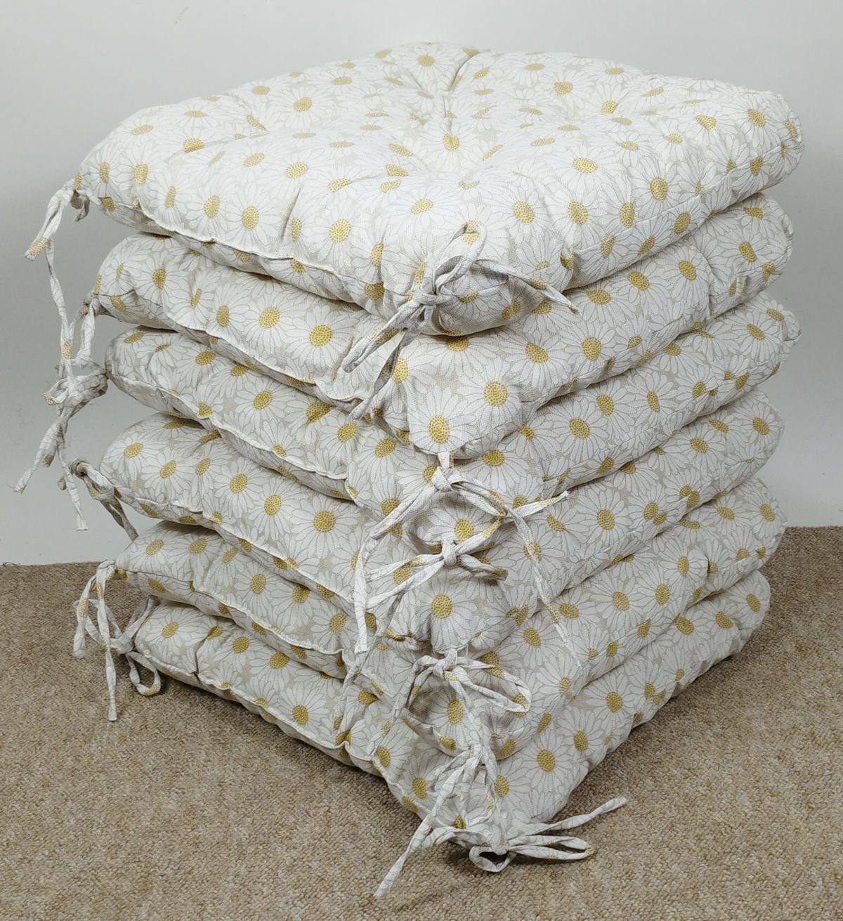 Rattani Sitzkissen Set 6x Stuhlkissen/Sitzkissen Klara 42 x 42 x 8 cm Stoff günstig online kaufen