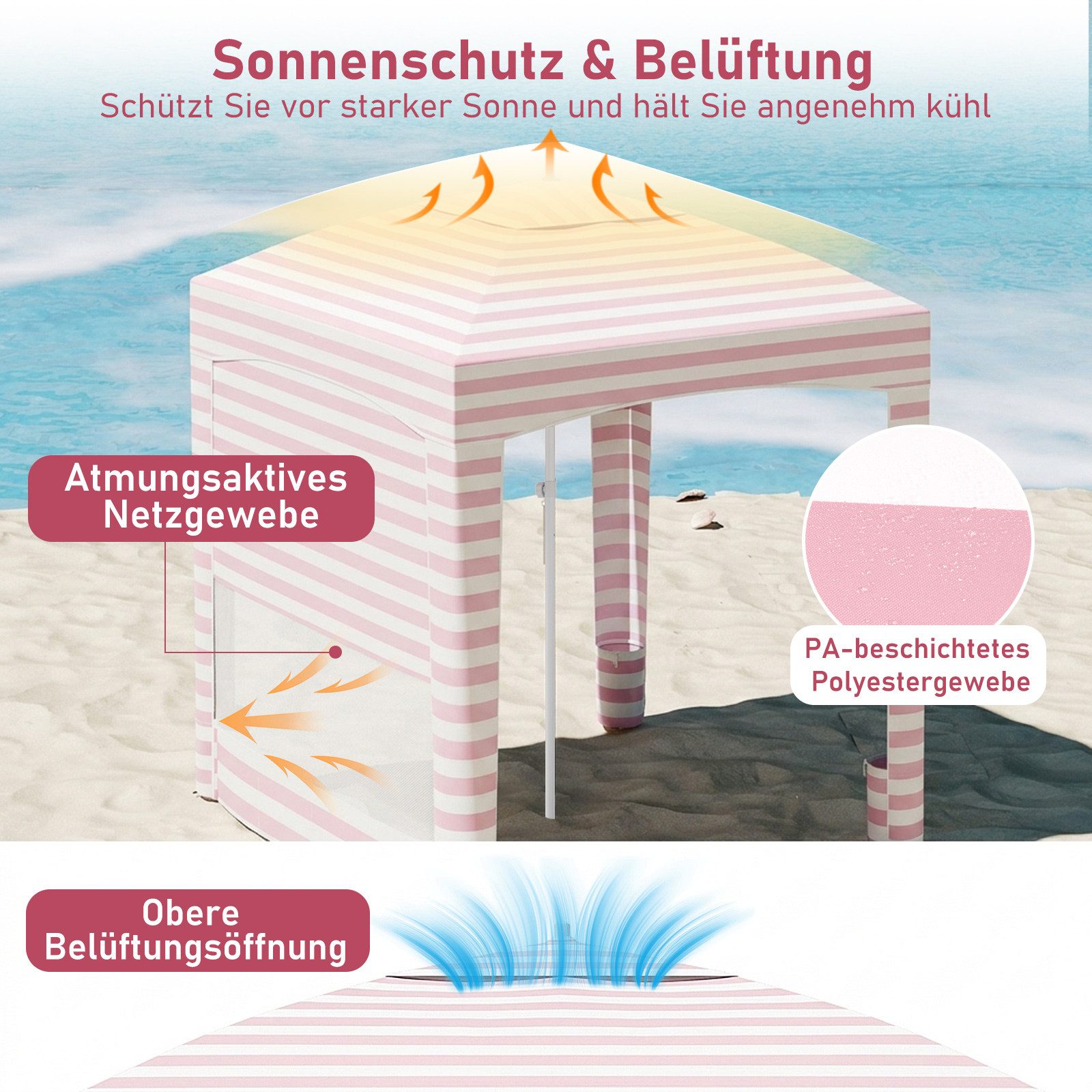 COSTWAY Faltzelt, Personen: 6, Strandzelt mit Seitenwand, höhenverstellbar
