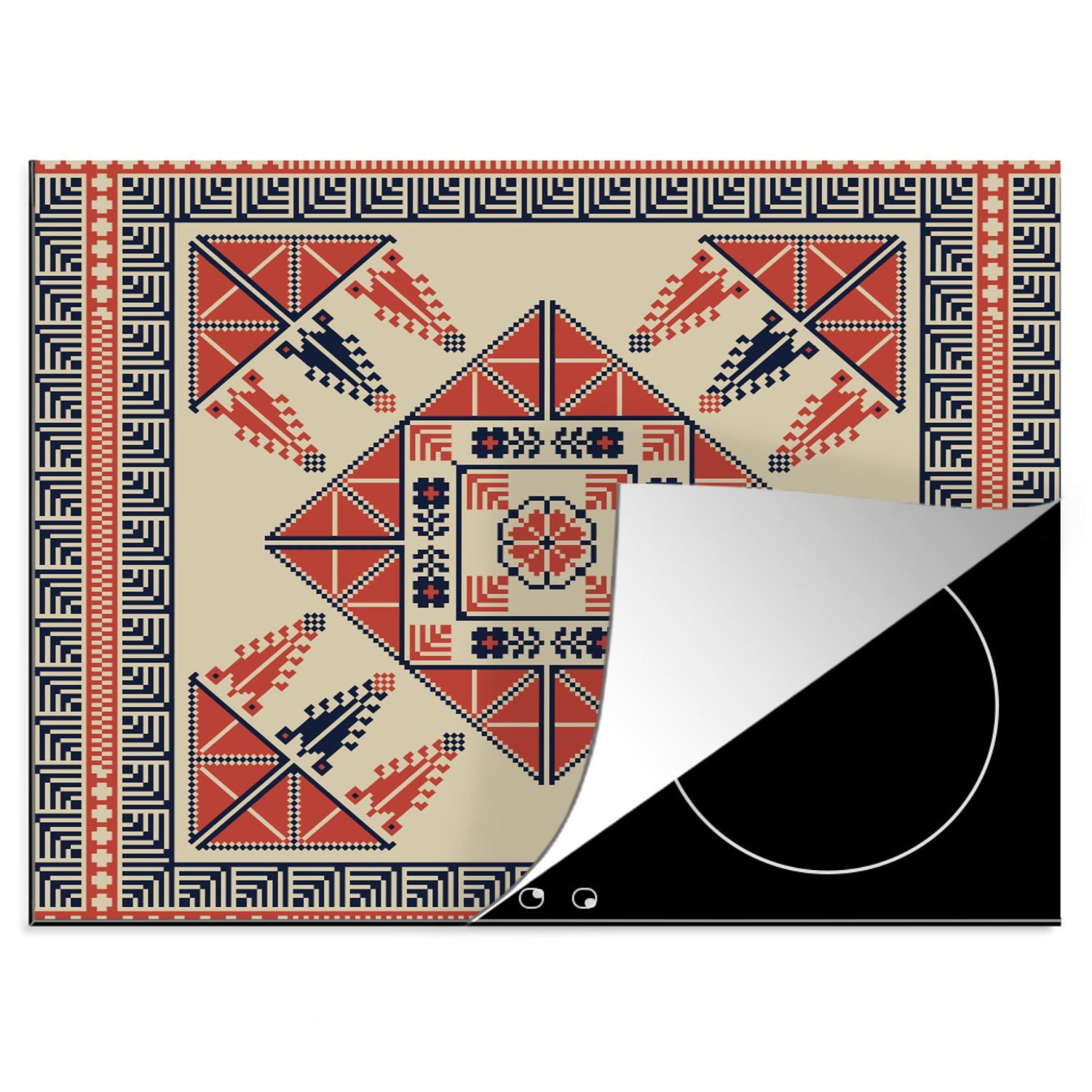 MuchoWow Herdblende-/Abdeckplatte Muster - Fliese - Blume - Stickerei - Arabisch, Vinyl, (1 tlg), 60x52 cm, Mobile Arbeitsfläche nutzbar, Ceranfeldabdeckung